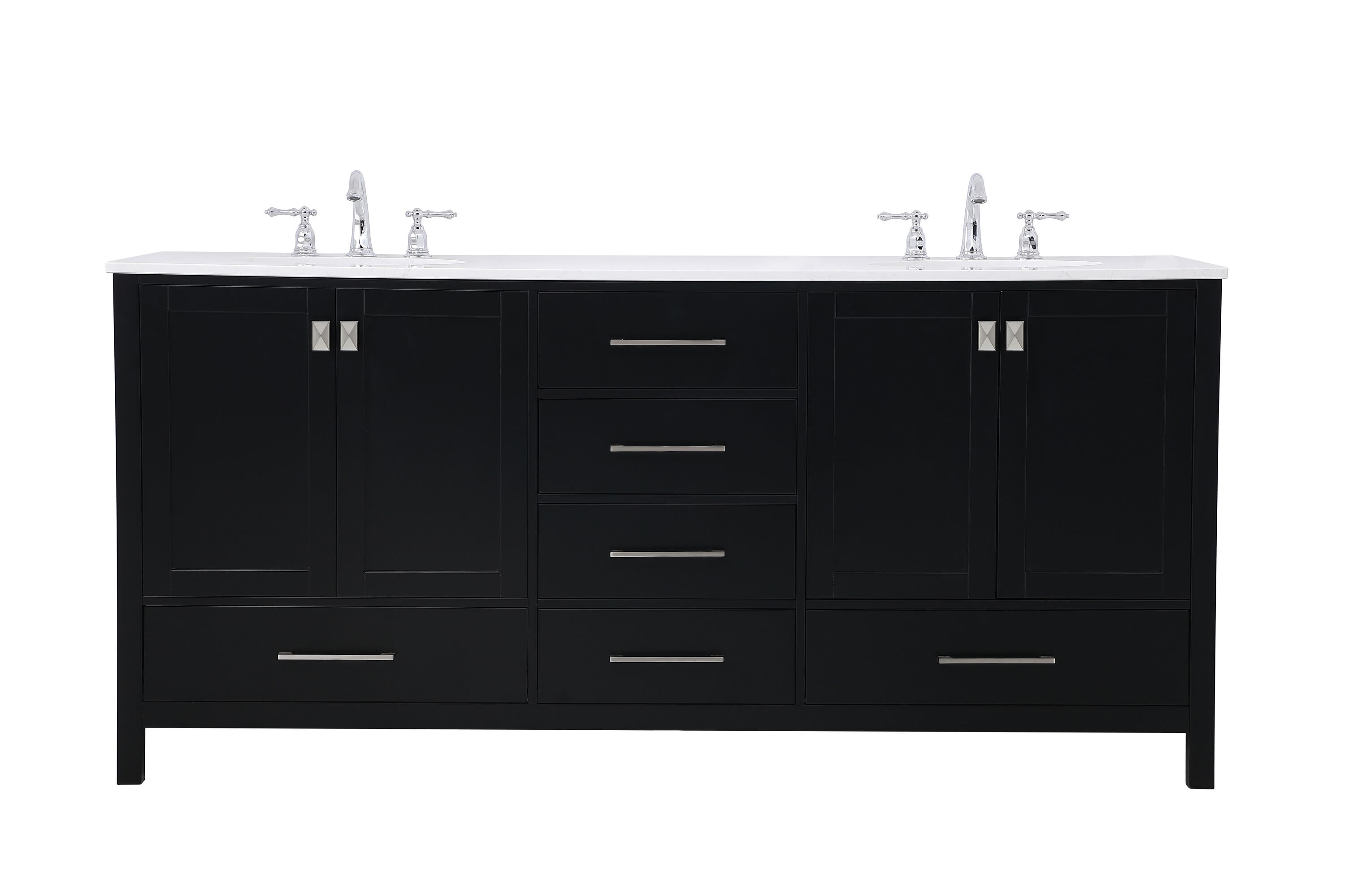 Elegant Decor HF56616DBK 72-in Black Undermount Double sink Bathroom Vanity with calacatta white Engineered marble Top