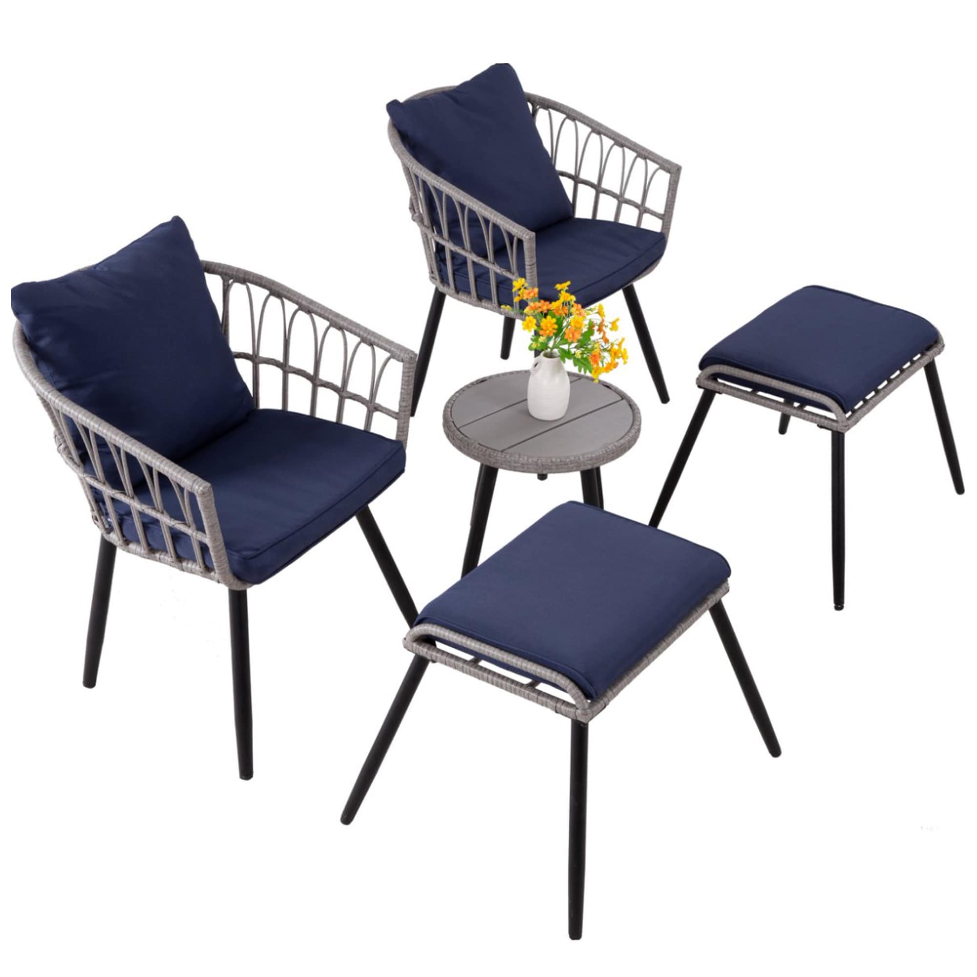 EarlGrove DJ-MZ243105 5 -Piece Wicker Patio Conversation Set with Blue Cushions