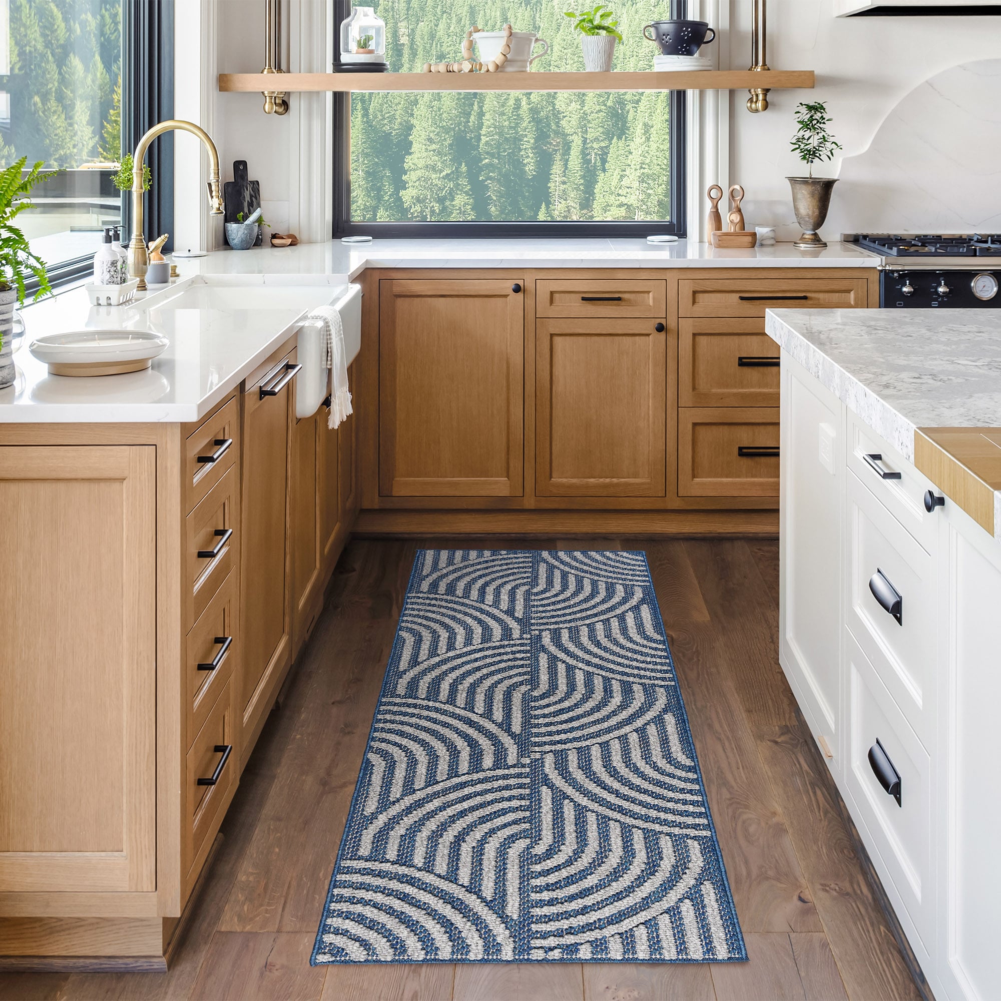allen + roth 28229 Rounded Shores 2 x 6 (ft) Polyester Navy Gray Rectangular Indoor Geometric Runner rug