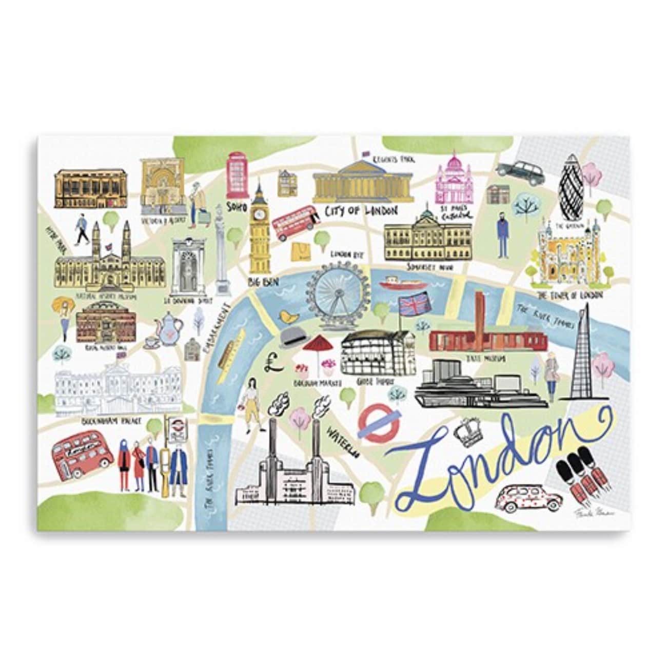 HomeRoots 4000399098 36 inc Fun Illustrated London Map Canvas Wall Art