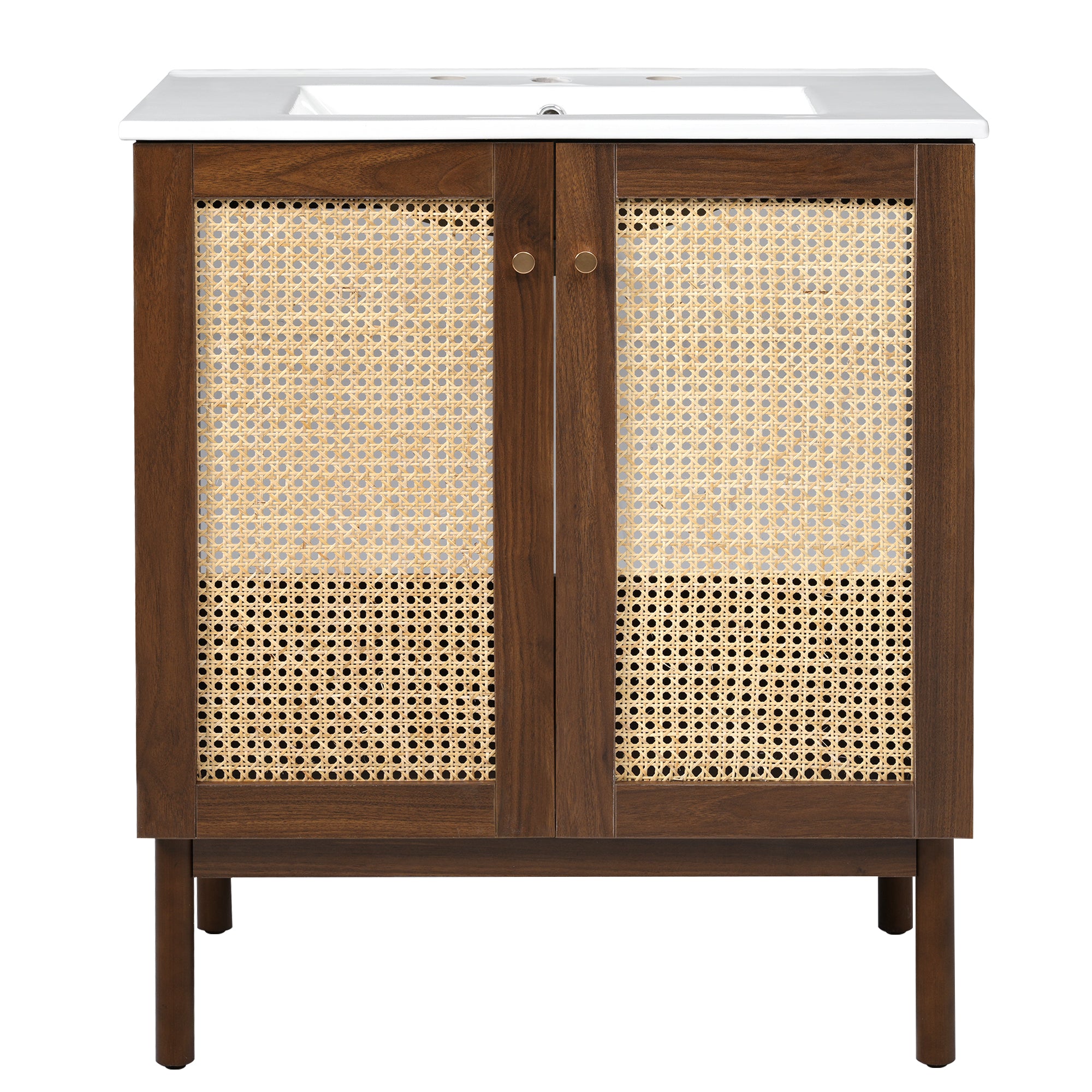 Vanityfus  Dark Walnut 29.9-in Bathroom Vanity Single Sink Combo Ceramic Top 2 Soft-Close Doors Adjustable shelves