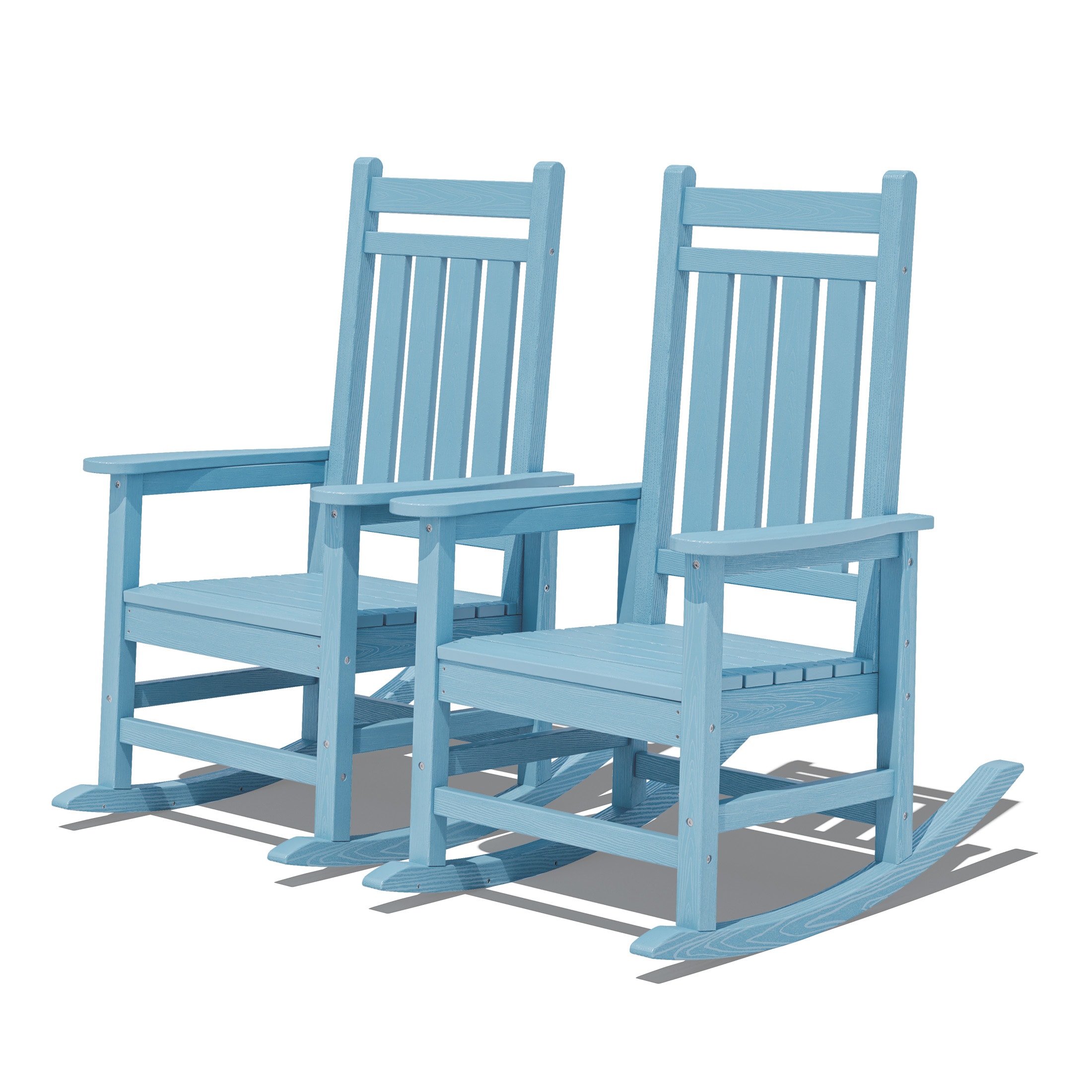 JEAREY TRGY02-LB HDPE High-back Patio Rocking Chair Set of 2 Set of 2 Light Blue HDPE Frame Rocking Chair with Slat Seat