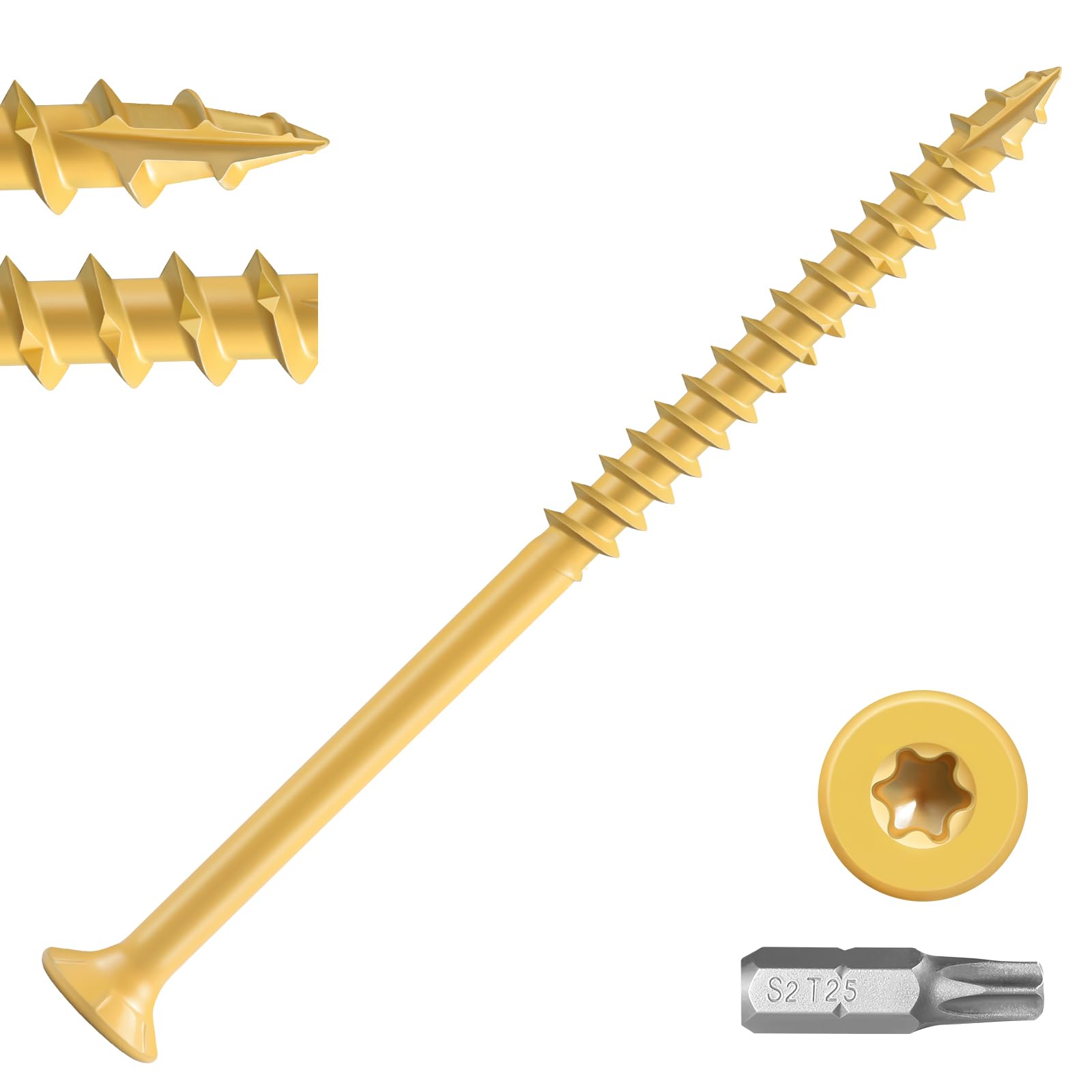Phewnyzo  Deck Screws 5 inch Tan Epoxy Coated Rust Resistant Torx Drive T25 Star Bit Included 198 pcs Pack for Outdoor Wood Projects Decks Fences