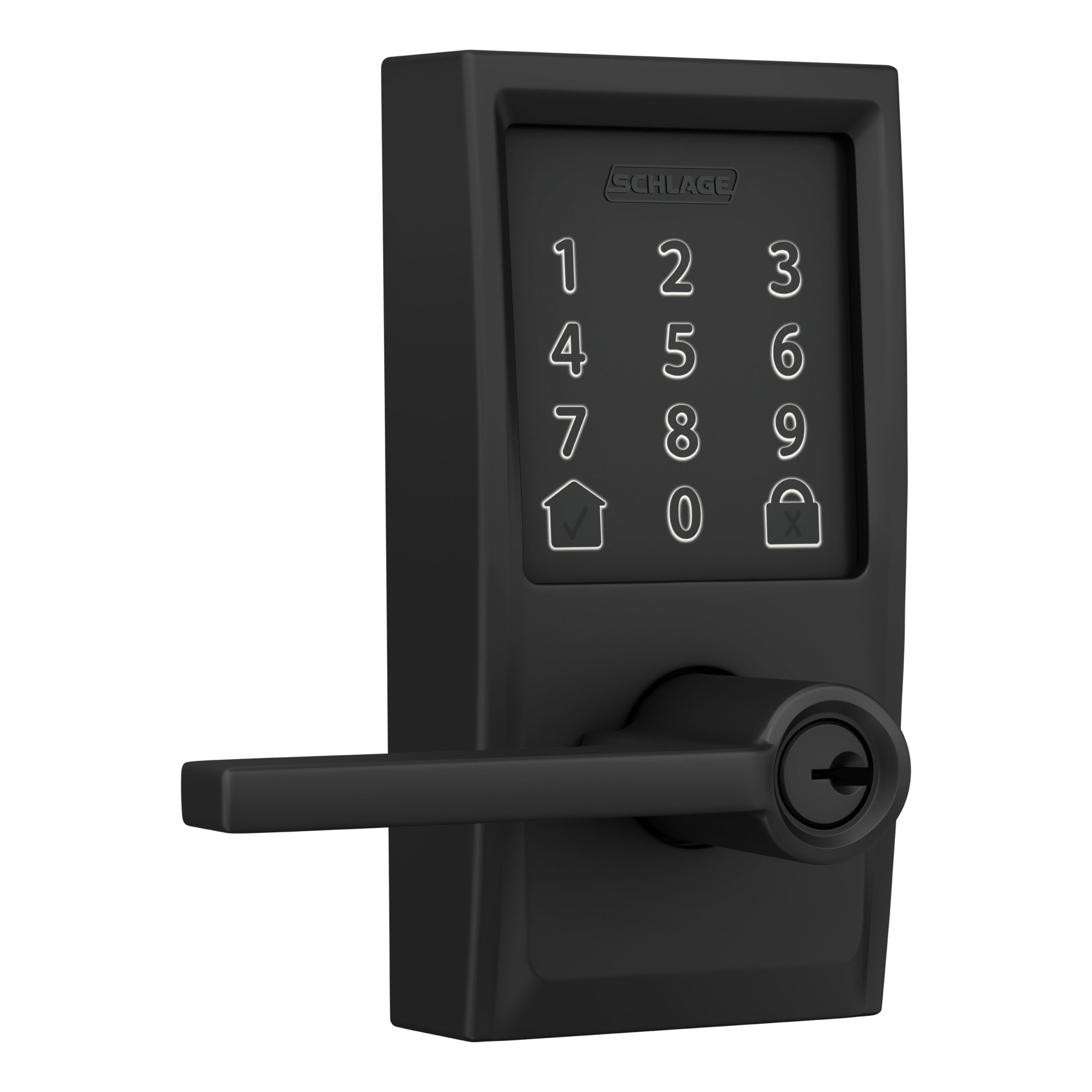 Schlage Encode Lever Century-Latitude Matte Black Wifi Bluetooth Electronic  Handle Lighted Keypad Touchscreen Smart Lock in the Electronic Door Locks  department at