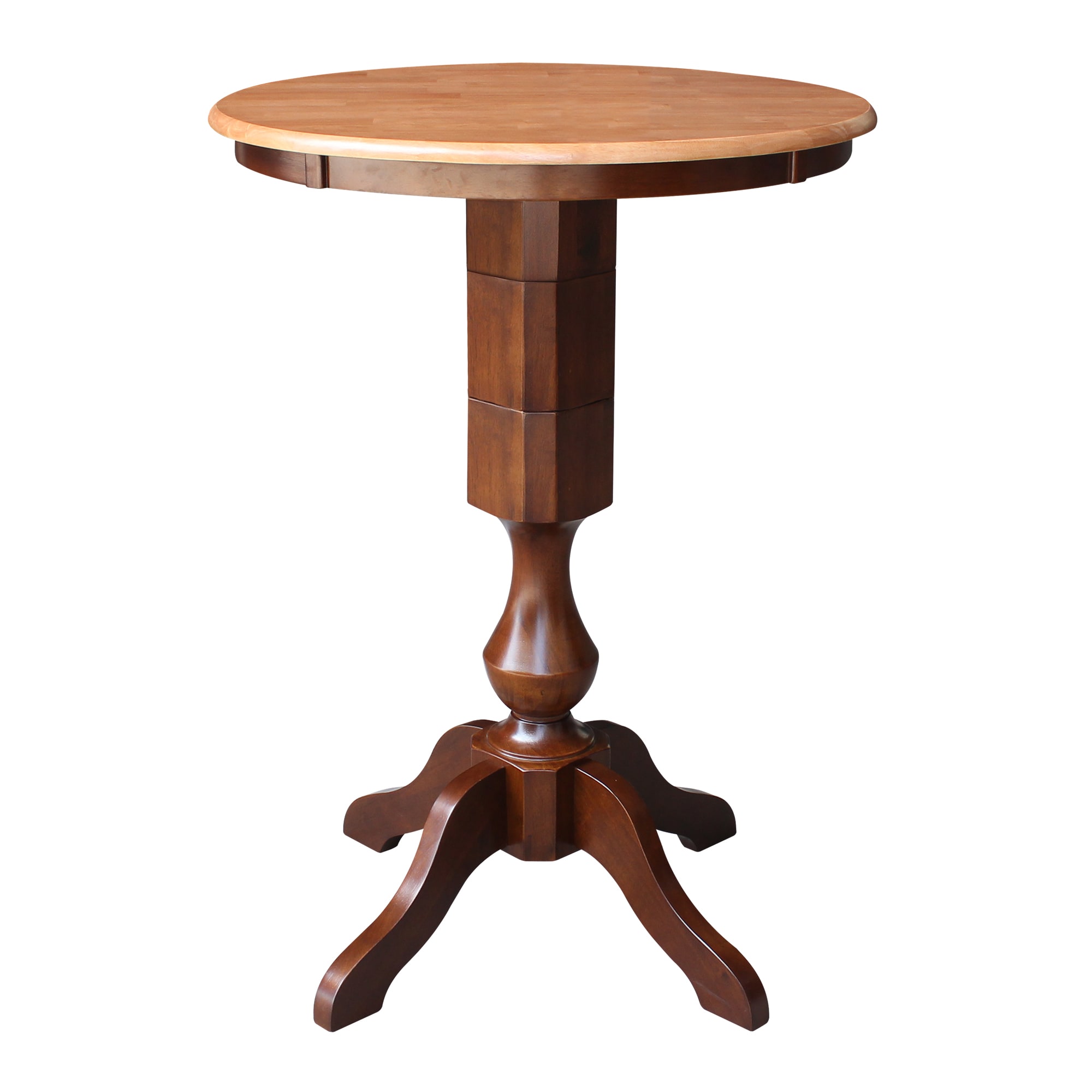 International Concepts K58-30RT-11P-2 Cinnamon/Espresso Round Traditional Bar Table, Wood with Espresso Wood Pedestal Base 30-in L x 40.9-in H
