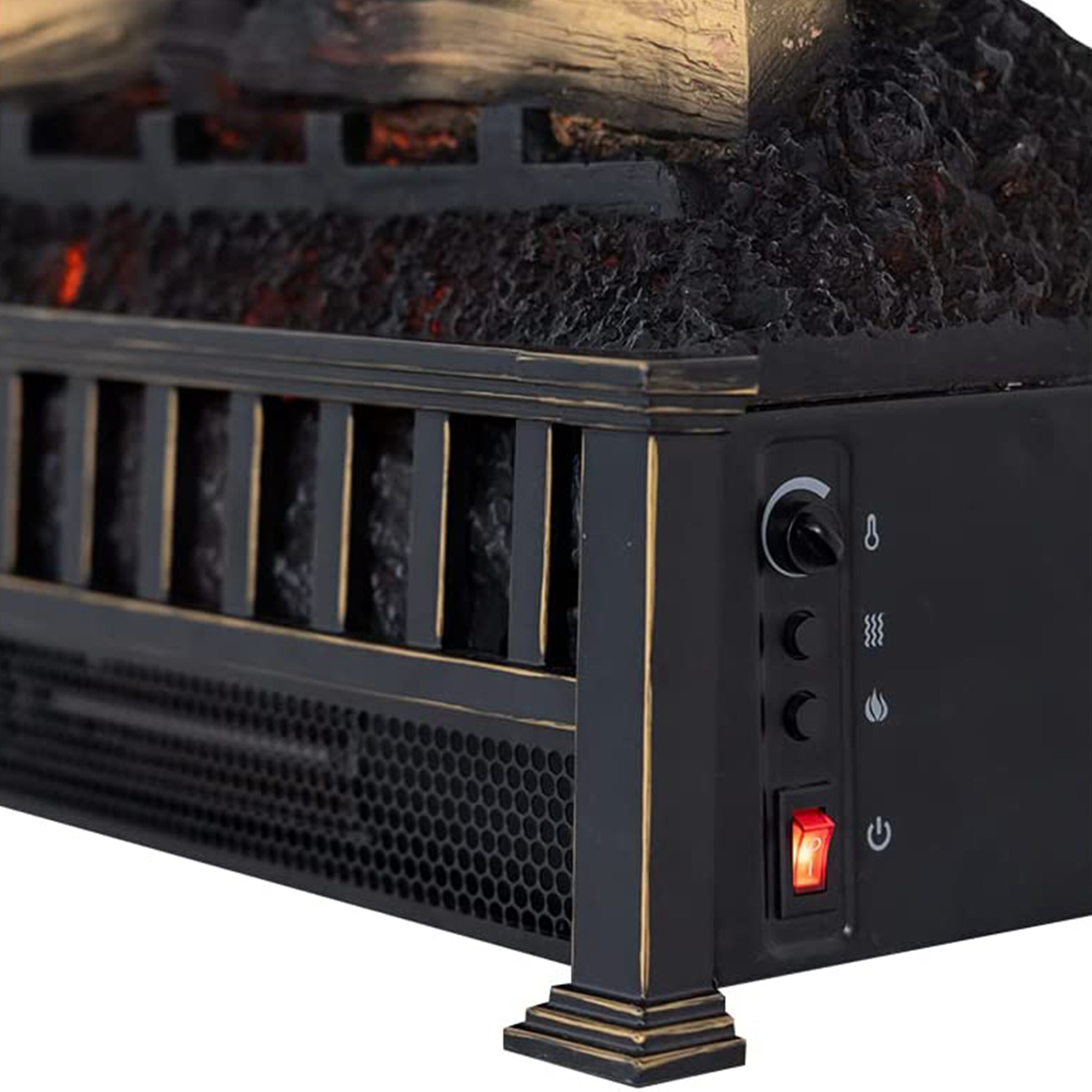 Country Living 20.5-in W 4776-BTU Black Electric Fireplace Logs with Heater and Thermostat Remote Control Included CL-LS-697-3 Sansujyuku sansujyuku.com