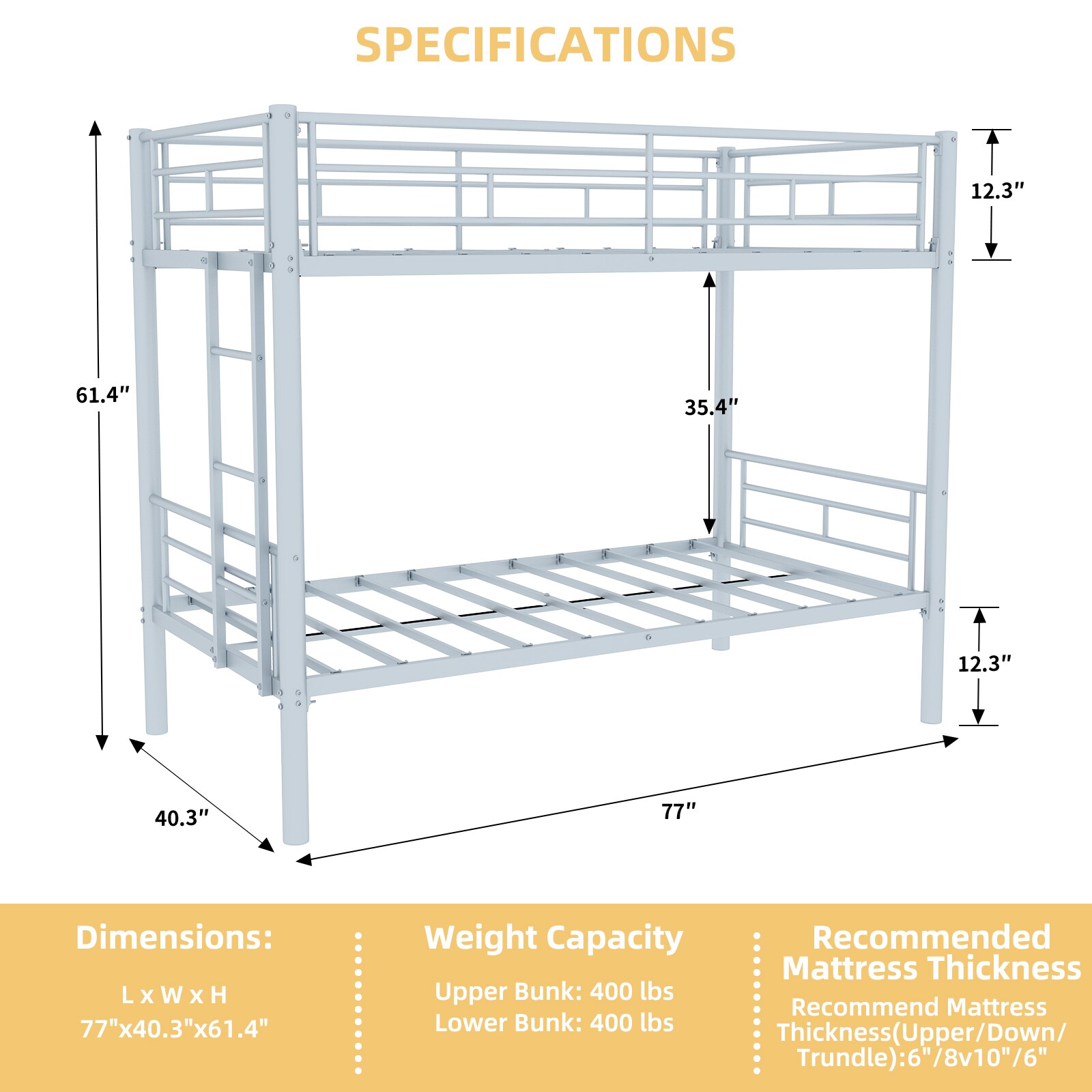 LOVMOR Twin Over Twin Metal Bunk Bed for Kids Boys Girls Metal ...