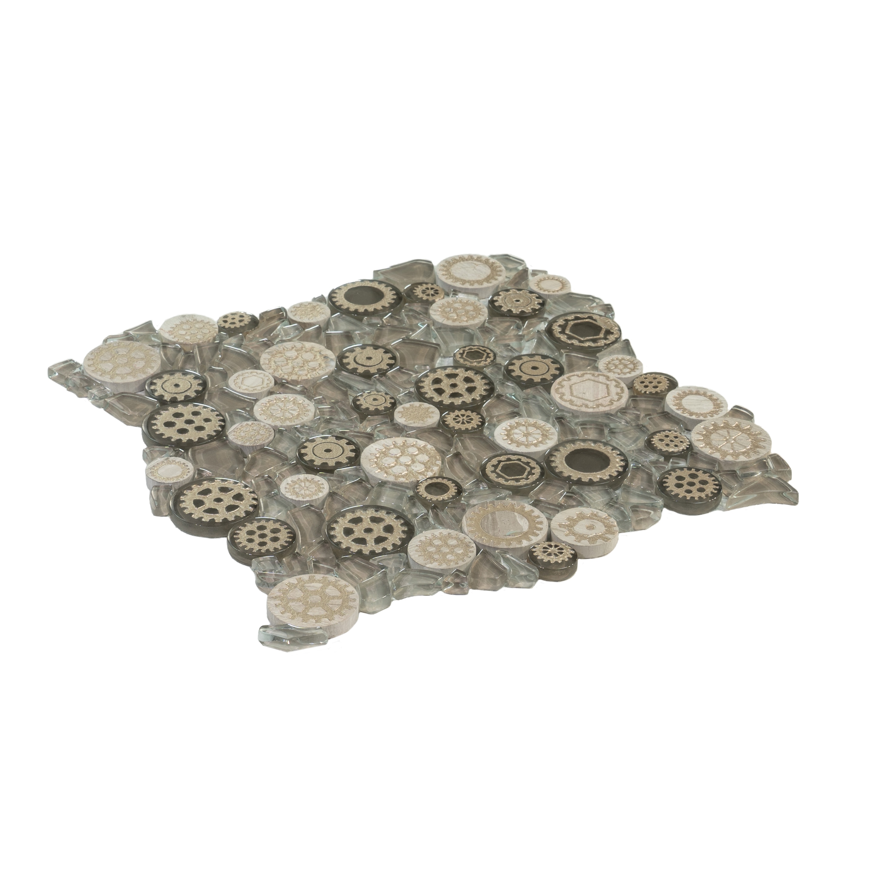 Gold and Beige Circular Patterned Glass Wall Tile