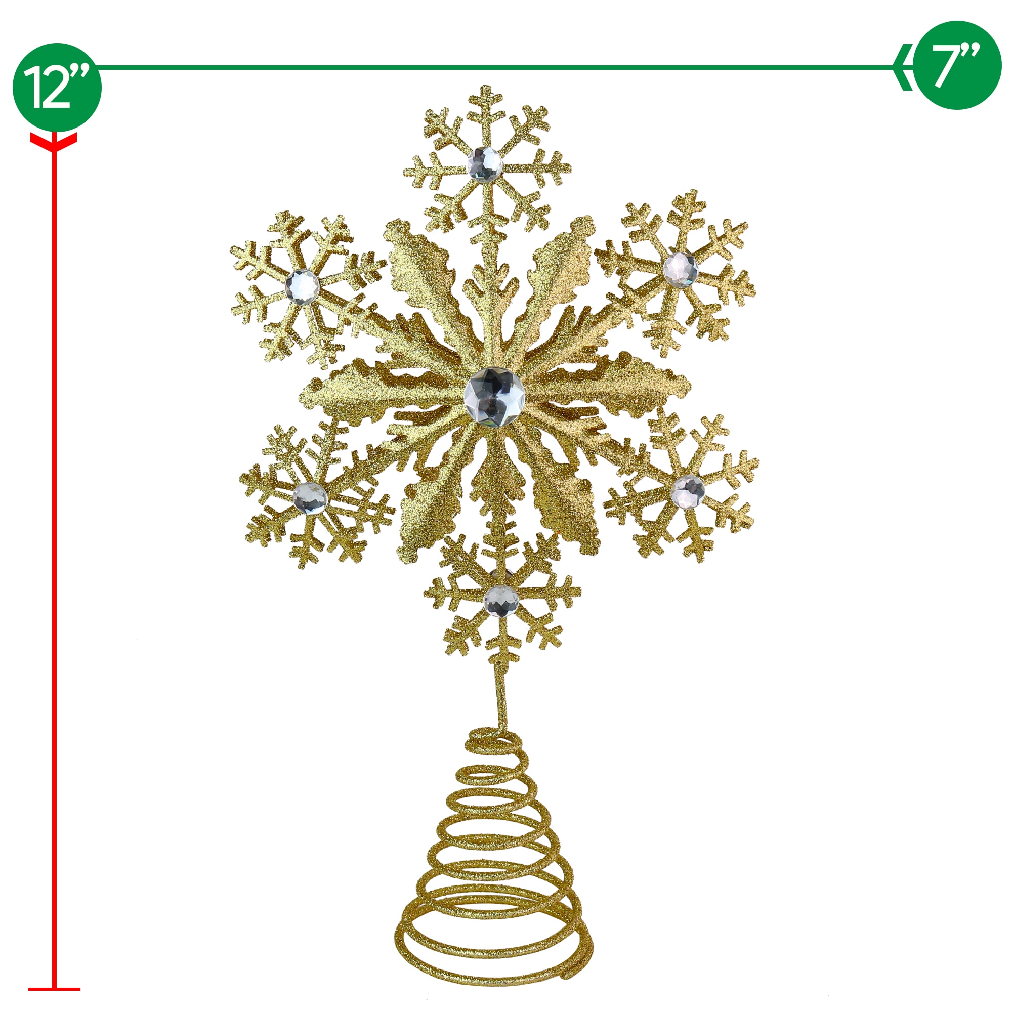 Gold Glitter Snowflake Tree Topper with Silver Gems