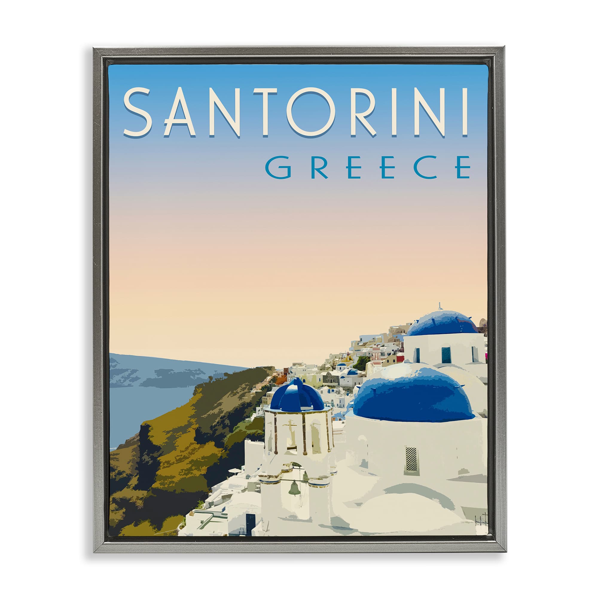 Stupell Industries BS-380-FFL-16X20 Vintage Santorini Cityscape Gray Framed Floater Canvas Wall Art By Victoria Barnes 17 x 21