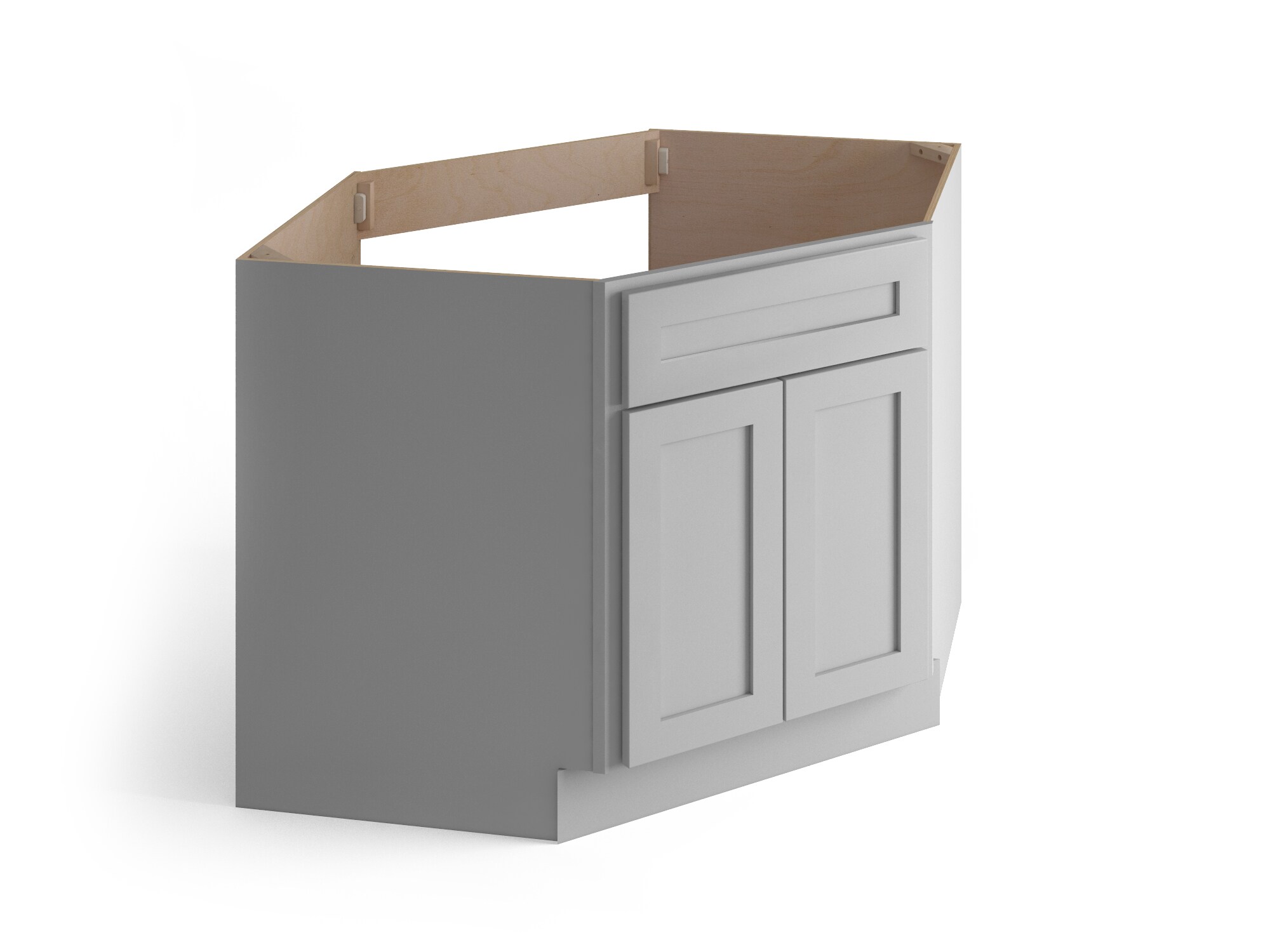 Valleywood Cabinetry 42-in W x 34.5-in H x 24-in D Ideal Gray Birch Diagonal 1-Drawer Corner Base Ready To Assemble Plywood Cabinet (Flat Panel Shaker Style)