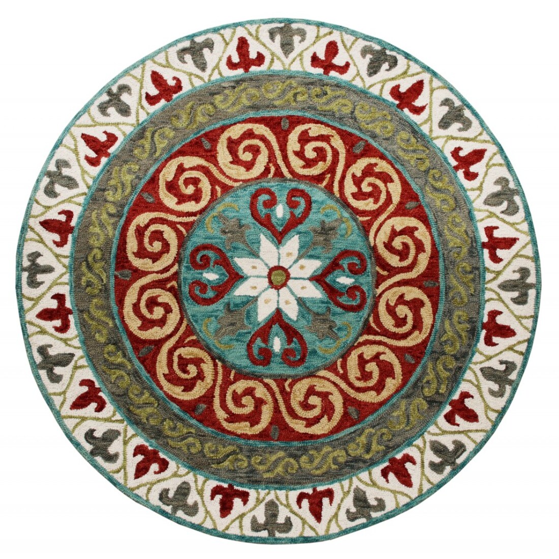 HomeRoots 4000396265 5 x 5 (ft) Rag Wool Orange Yellow Blue Green Red Round Indoor Vacuum regularly Area rug