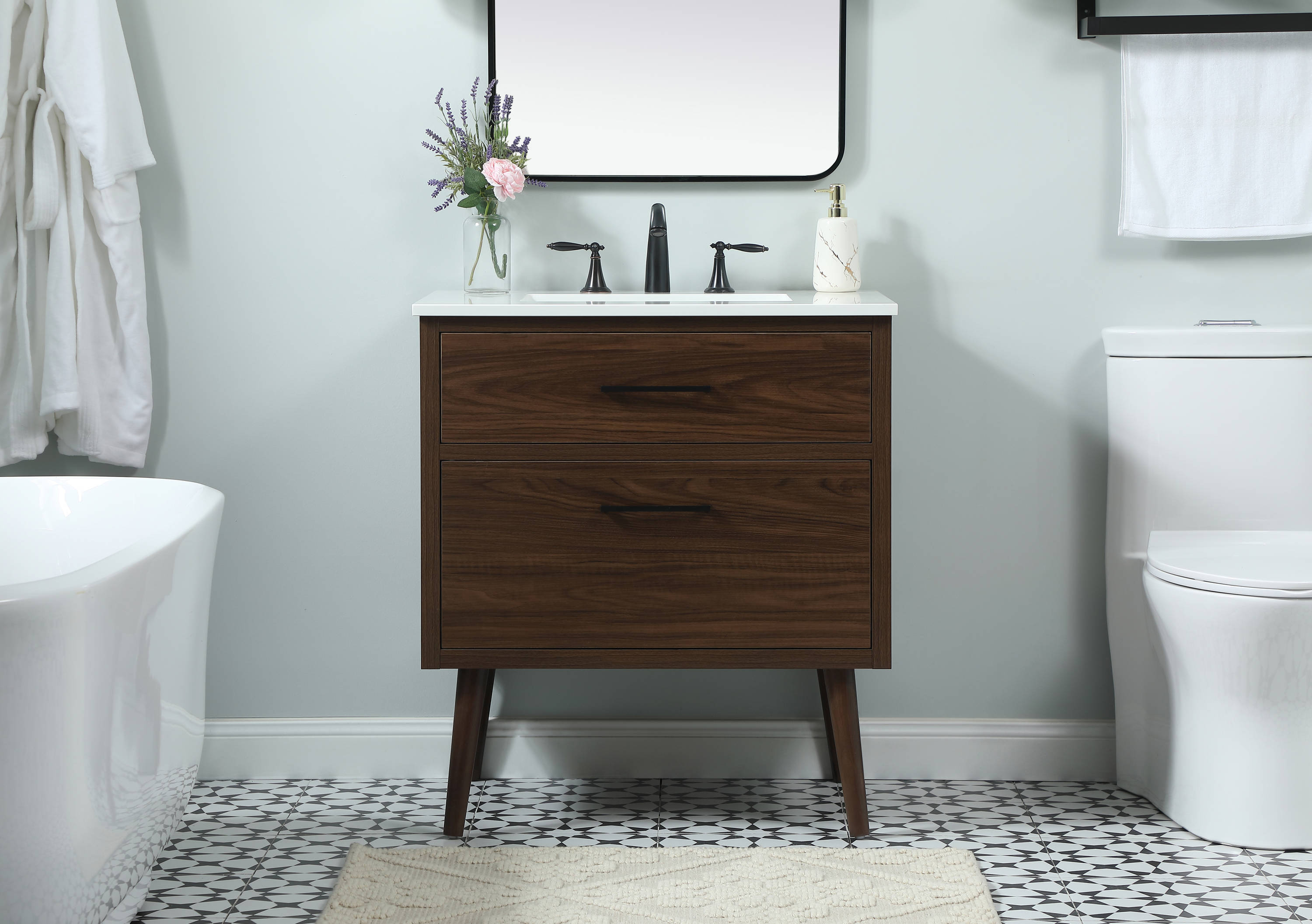 Walnut Mid-Century Modern Single Bathroom Vanity