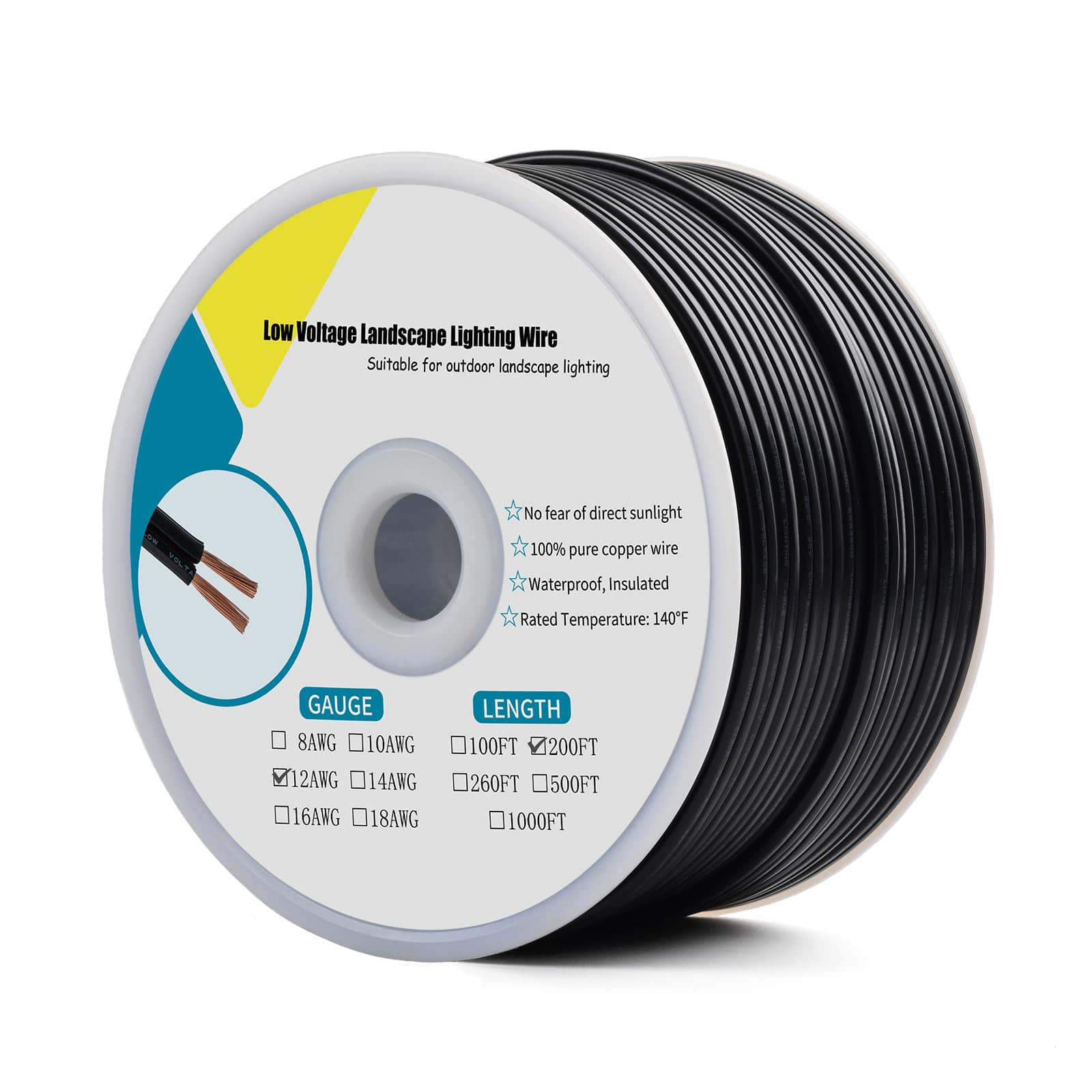 Etokfoks 12 Gauge 2 Conductor Low Voltage Landscape Wire 200 Foot Roll ...