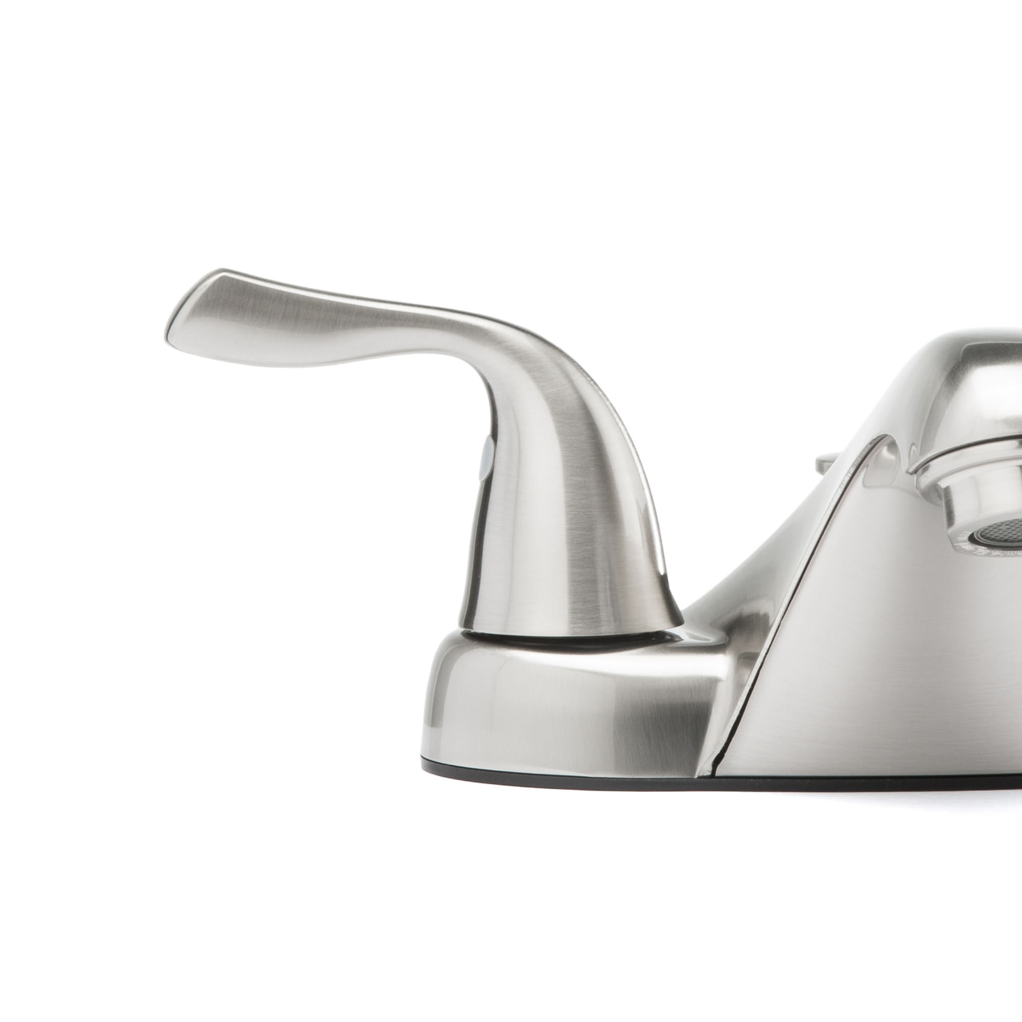 Project Source Dover Brushed Nickel 4-in centerset 2-handle WaterSense  Bathroom Sink Faucet with Drain and Deck Plate (2.37-in) in the Bathroom  Sink Faucets department at