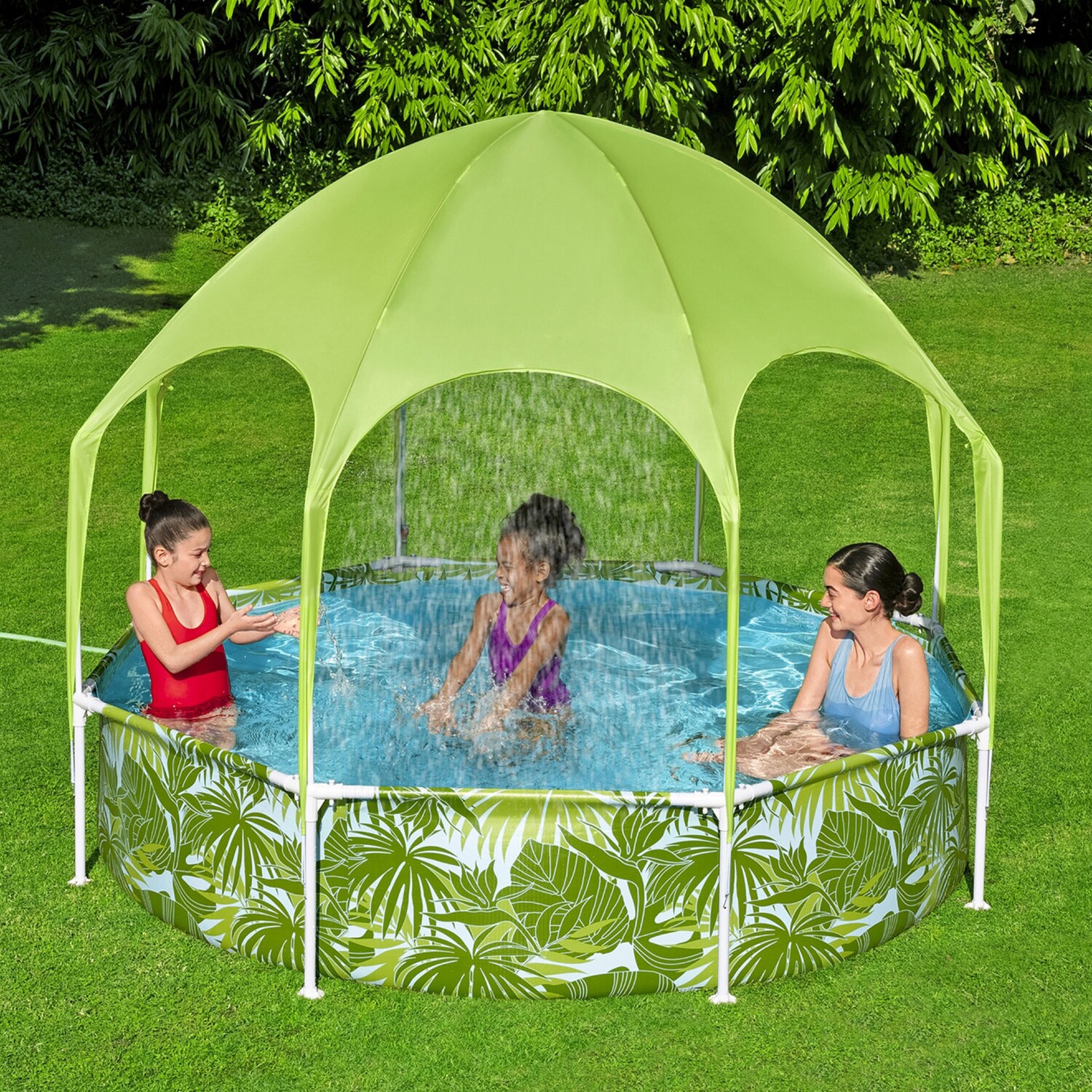 H2OGO! 96-Inches L x 96-Inches W Green, White, Blue Round Kiddie Pool