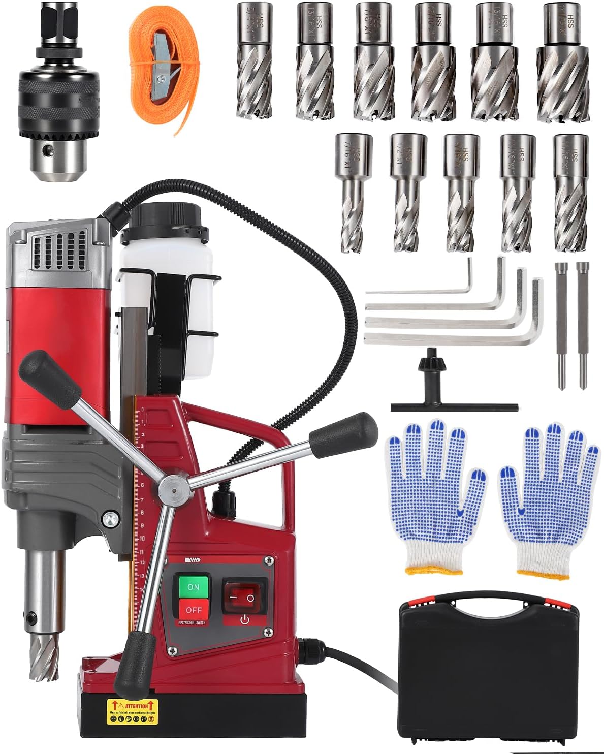 Garvee Magnetic Drill Press 1450W 820RPM 40mm Boring 13000N Magnetic Force with Twist Drill Adapter for Steel Beam