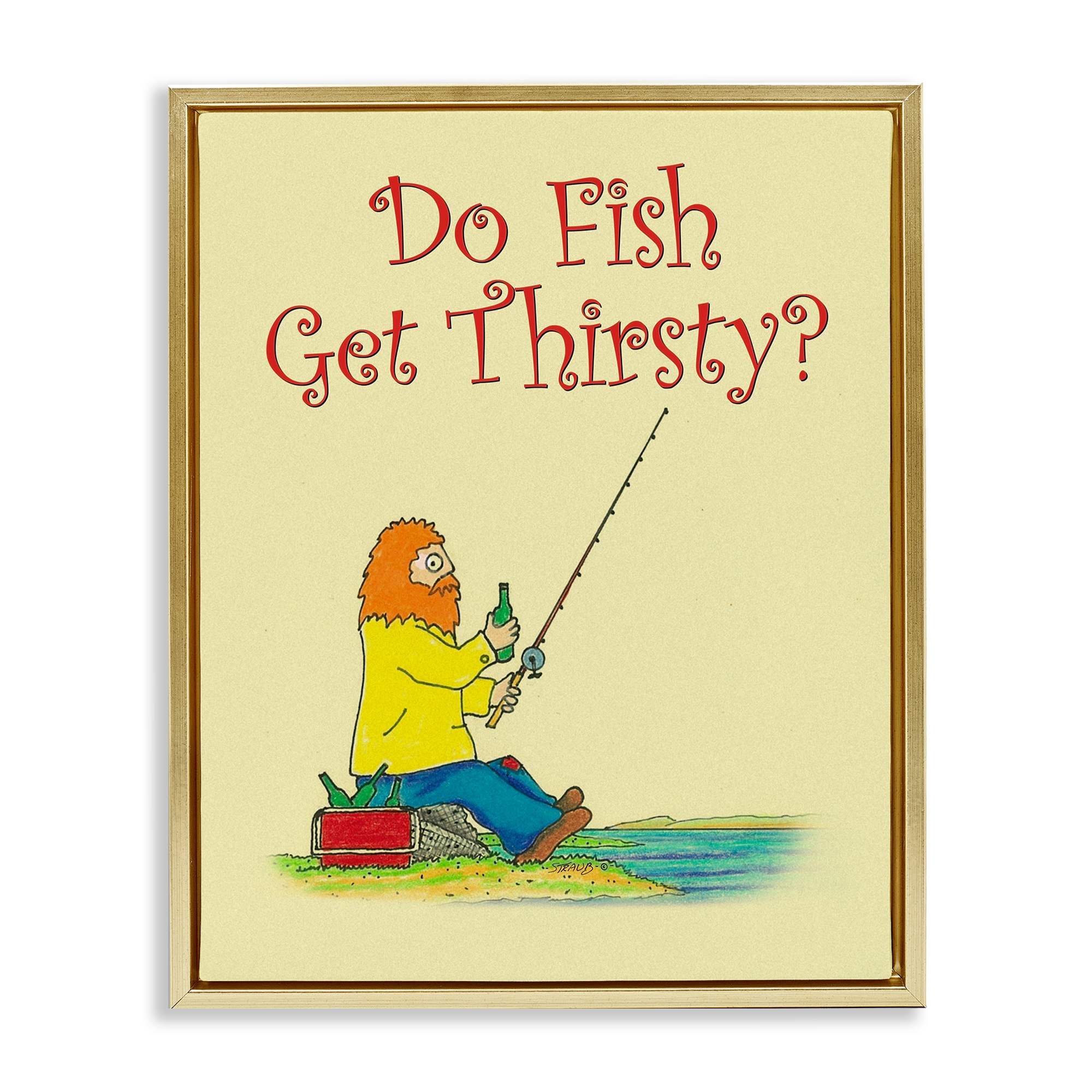 Stupell Industries BT-009-FFG-24X30 Do Fish Get Thirsty Humor Gold Framed Floater Canvas Wall Art By Roger Straub 25 x 31