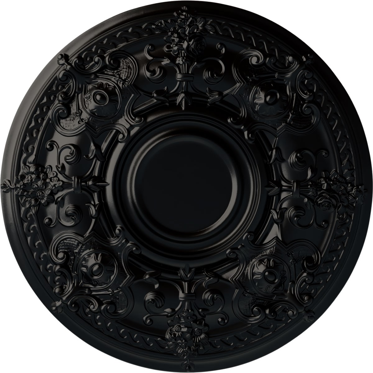 Ekena Millwork CM28OSBLF Oslo 28.125-in W x 28.125-in L Jet Black Polyurethane Ceiling Medallion