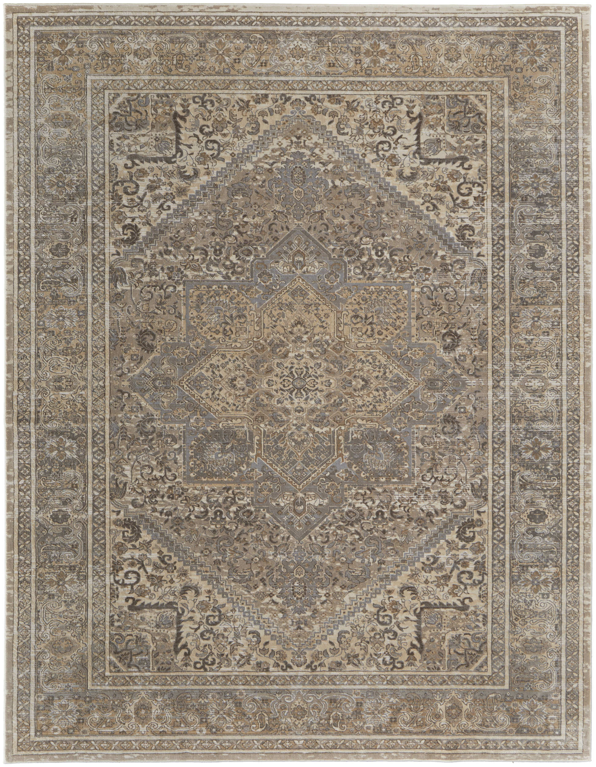 Room Envy CELR39KXBGEGRYH00 10 x 14 (ft) Loomed Rayon Tan/Brown/Ivory Rectangular Indoor Medallion Area rug