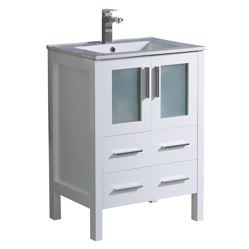 24" Modern White Engineered Wood Bathroom Vanity with Integrated Ceramic Sink