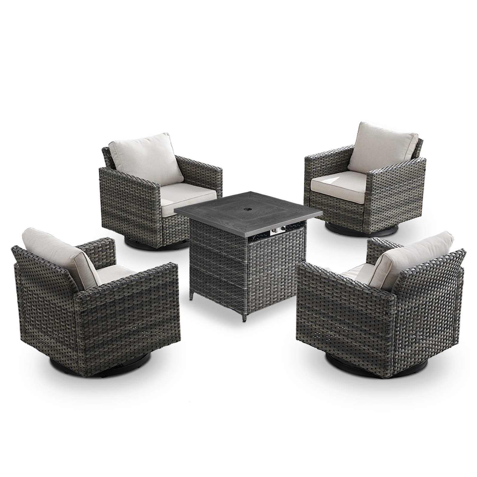 Rilyson FS069X2099-2 U-Feet Set of 4 Wicker Gray Wicker Frame Swivel rocker Rocking Chair with Multiple colors/finishes Beige Cushioned Seat