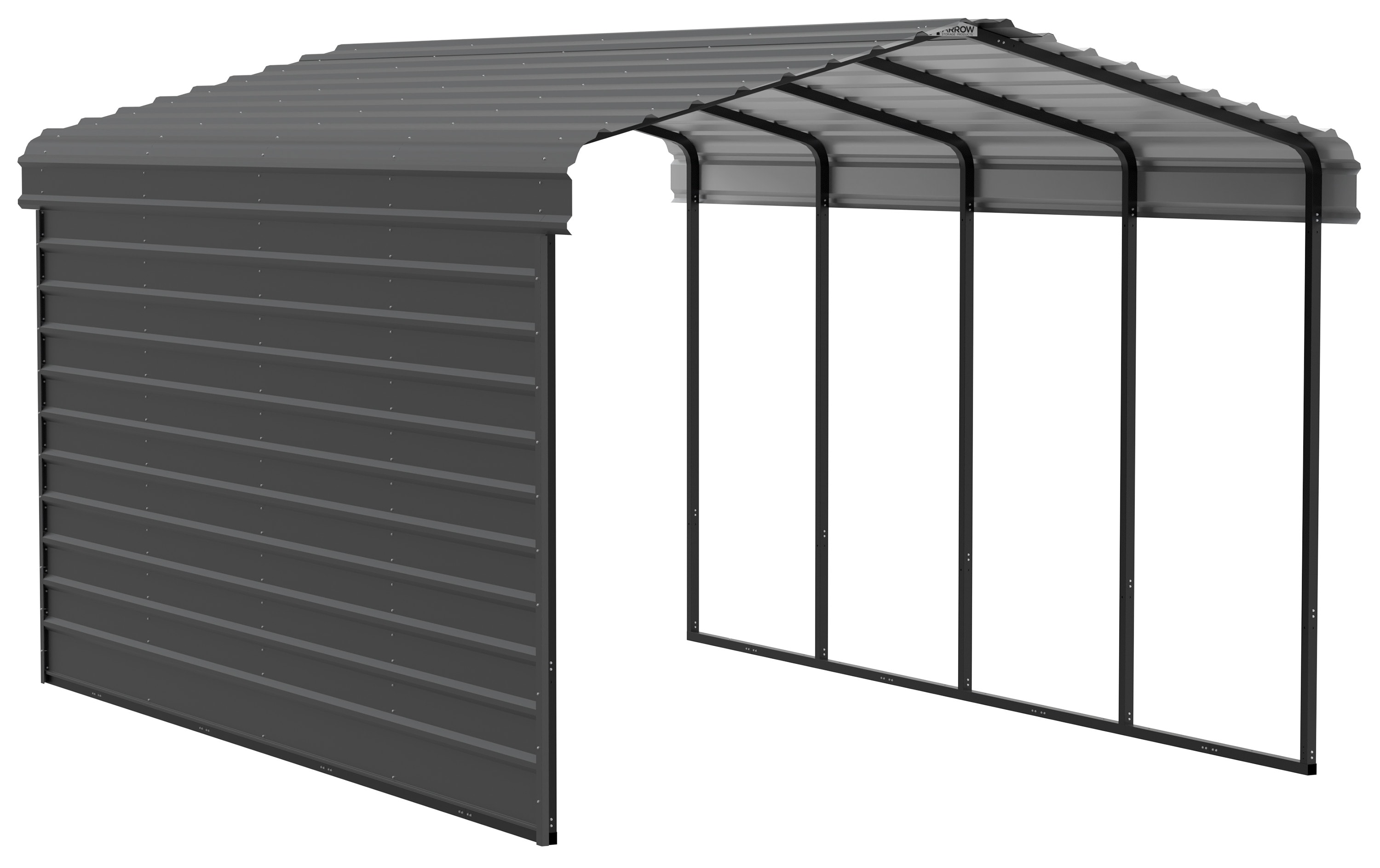 Arrow CPHC122009ECL1 12-ft W x 20-ft L x 9-ft H Charcoal with 1 Side Wall Kit Metal Carport with Metal Roof