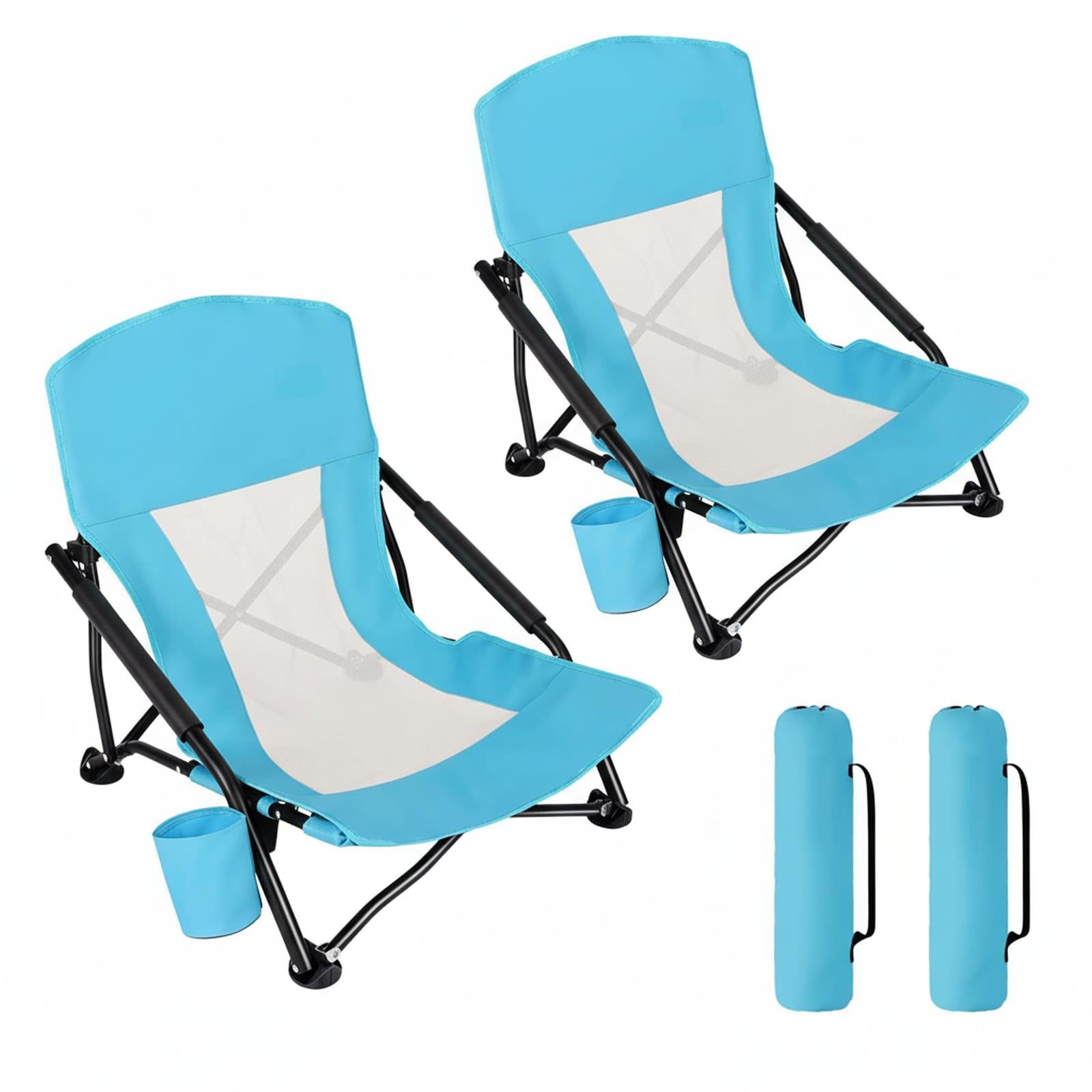 Baginizer  Low Beach Chair 2 Pack Folding With Cup Holder Carry Bag Heavy Duty Outdoor Camping