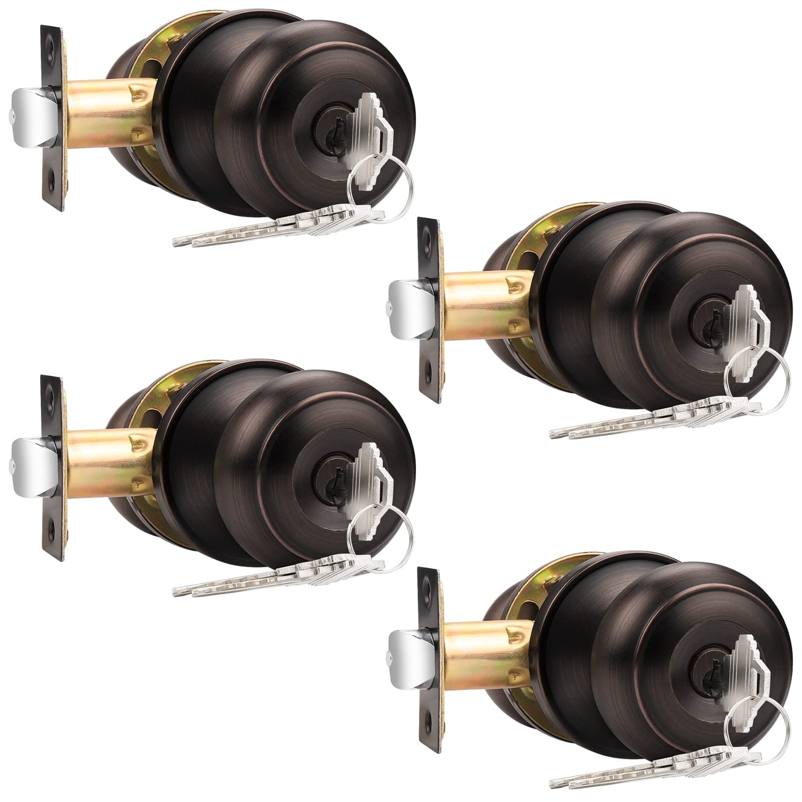 Aoibox  4 Pack Keyed Entry Door Knobs with Same Key Oil Rubbed Bronze Finish for Exterior and Interior Doors