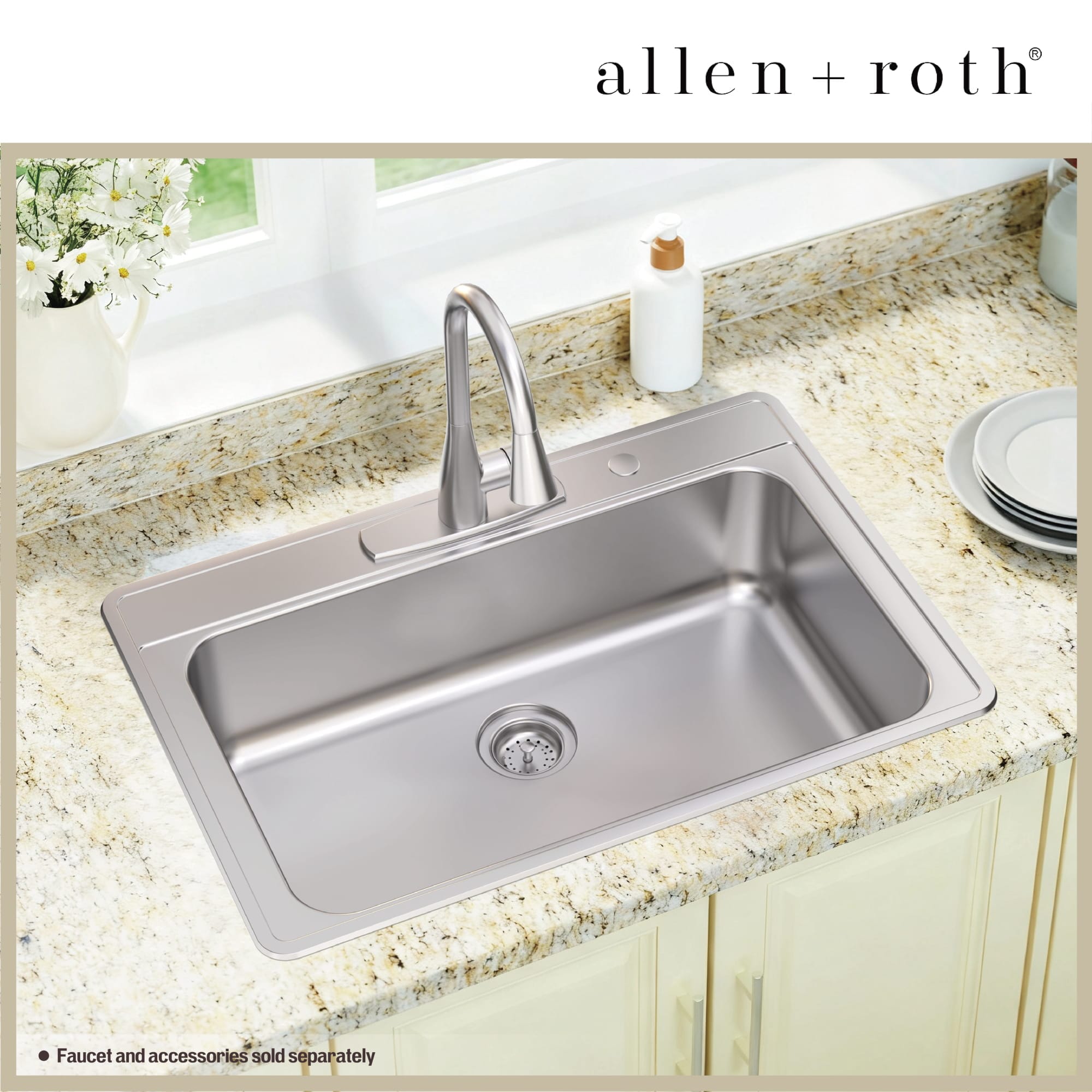allen + roth Fenway Drop-in 33-in x 22-in Stainless steel Single bowl 20 -Gauge Kitchen Sink