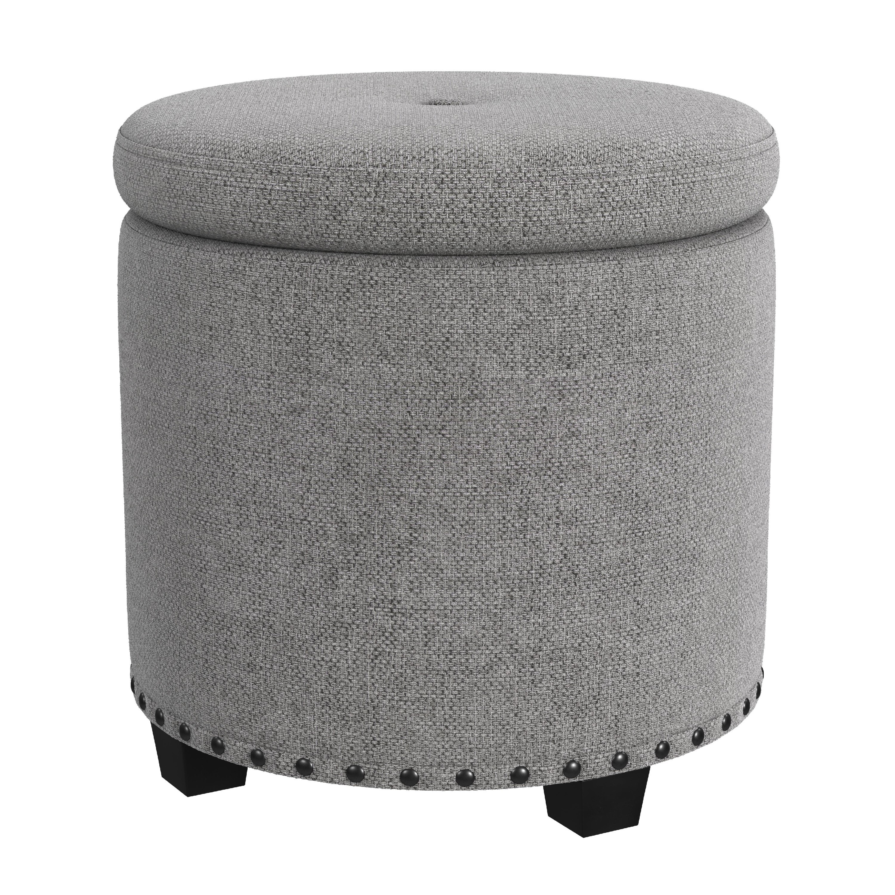 JPJPUU - 19 Inch Round Light Gray Woven Fabric Lift Top Storage Ottoman