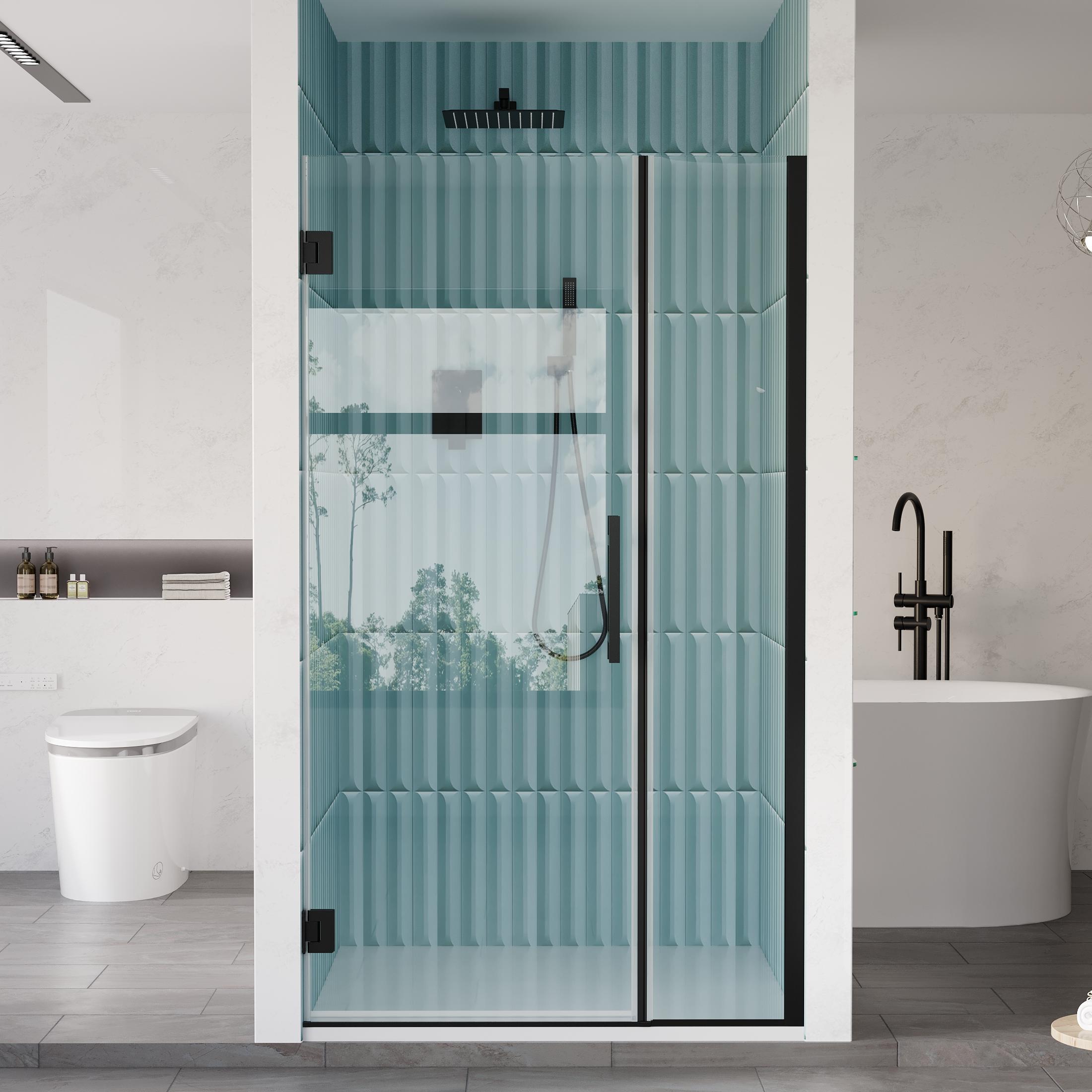 JCUNIFIT Matte Black 41-in to 42-in W x 72-in H Frameless Clear Glass Hinged Shower door
