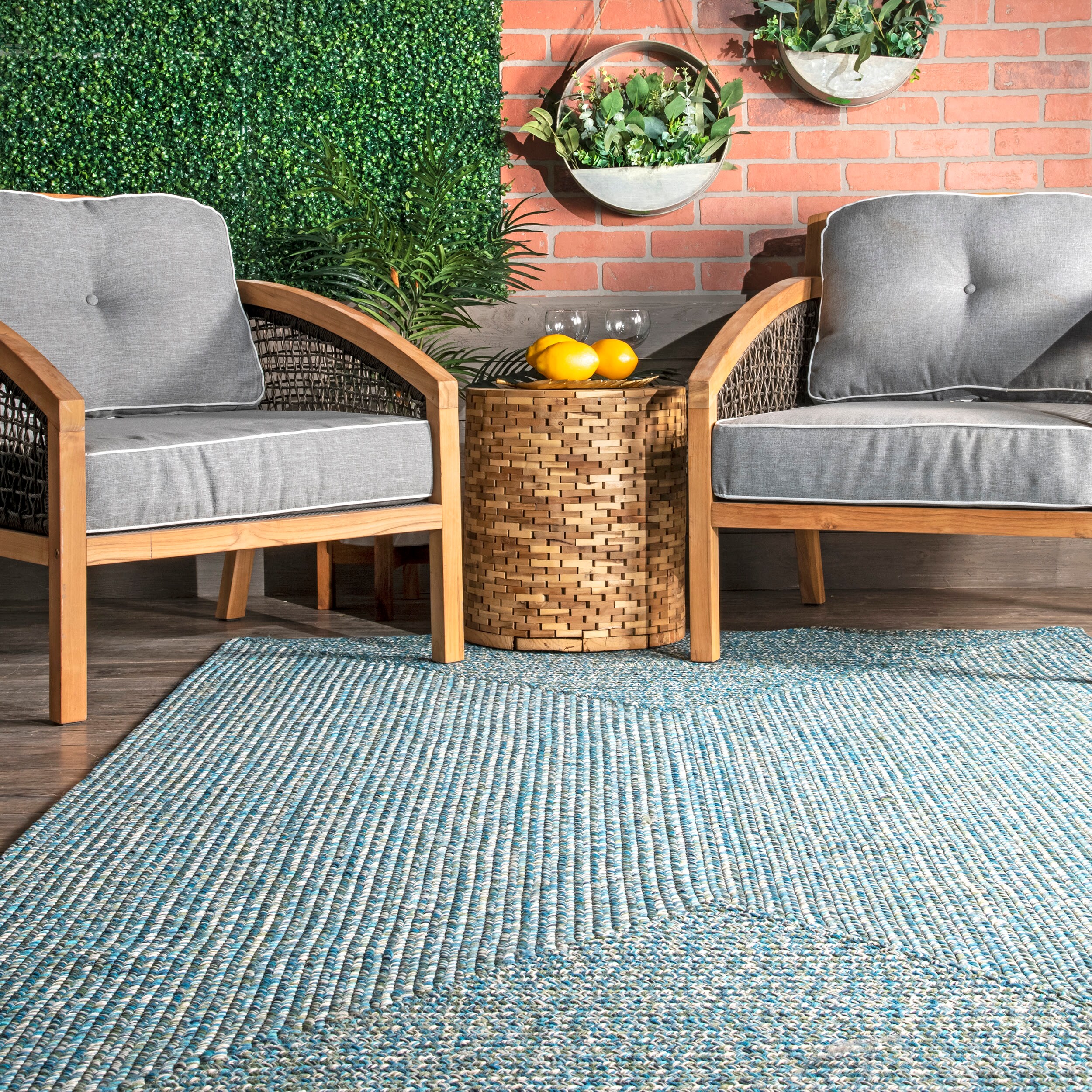 Aqua Braided Synthetic Indoor/Outdoor Area Rug, 4x6