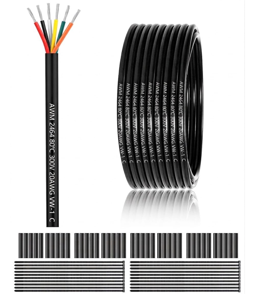 Lukvuzo 100FT 20 Gauge 6 Conductor UL2464 Electrical Wire Tinned Copper PVC Jacket Stranded 20 AWG 20 6 Core Roll for LED Lighting Outdoor Low Voltage #LLU0424T38