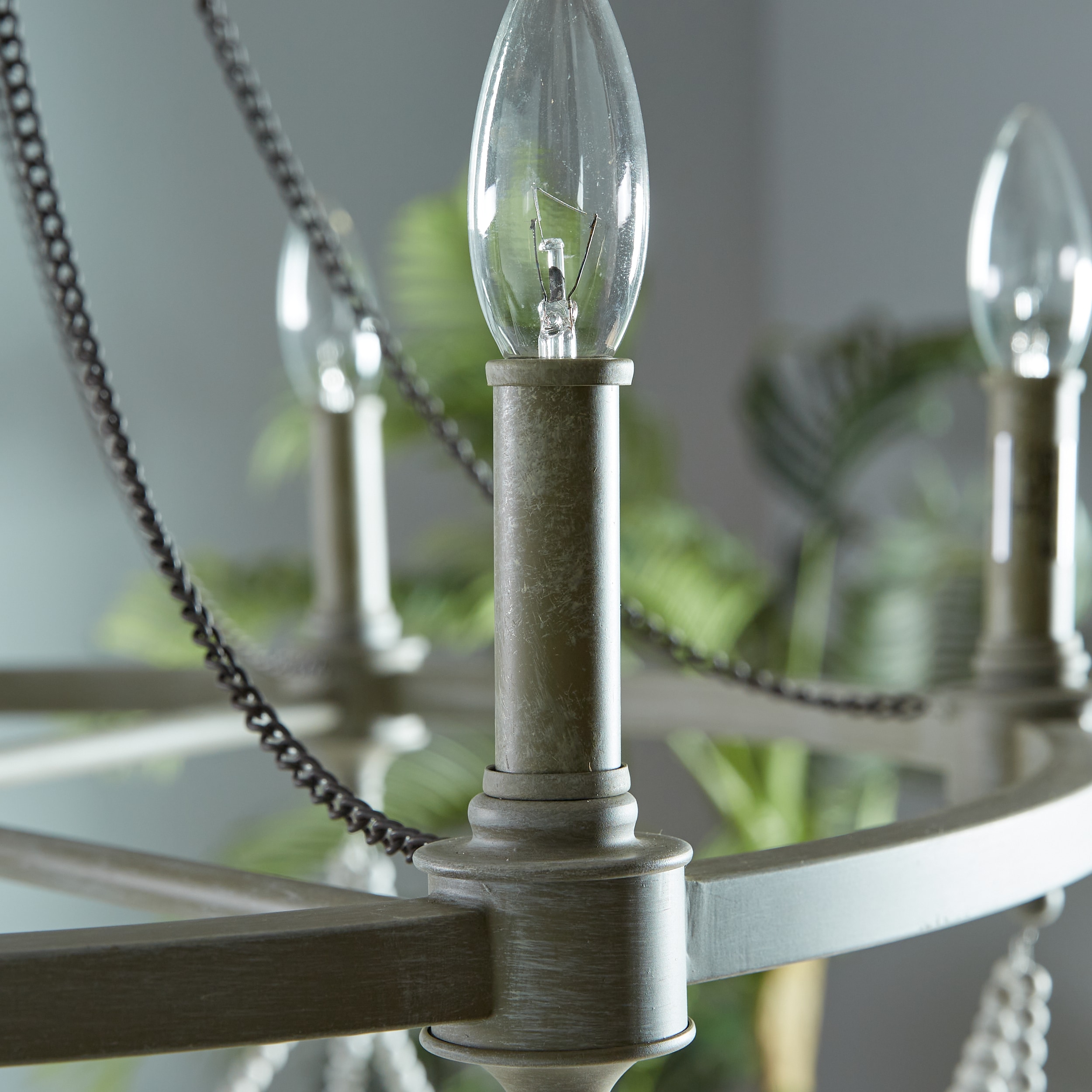 Beverly 28" French Washed Oak & Distressed White 6-Light Chandelier