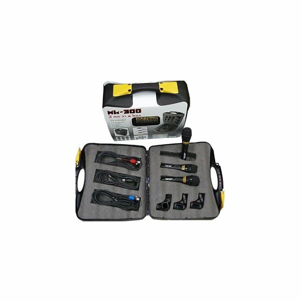  TBALL8756 FIRST AUDIO MANUFACTURING MK300 3 Dynamic Handheld Microphone Package with XLR Cables Stand Clips and Case