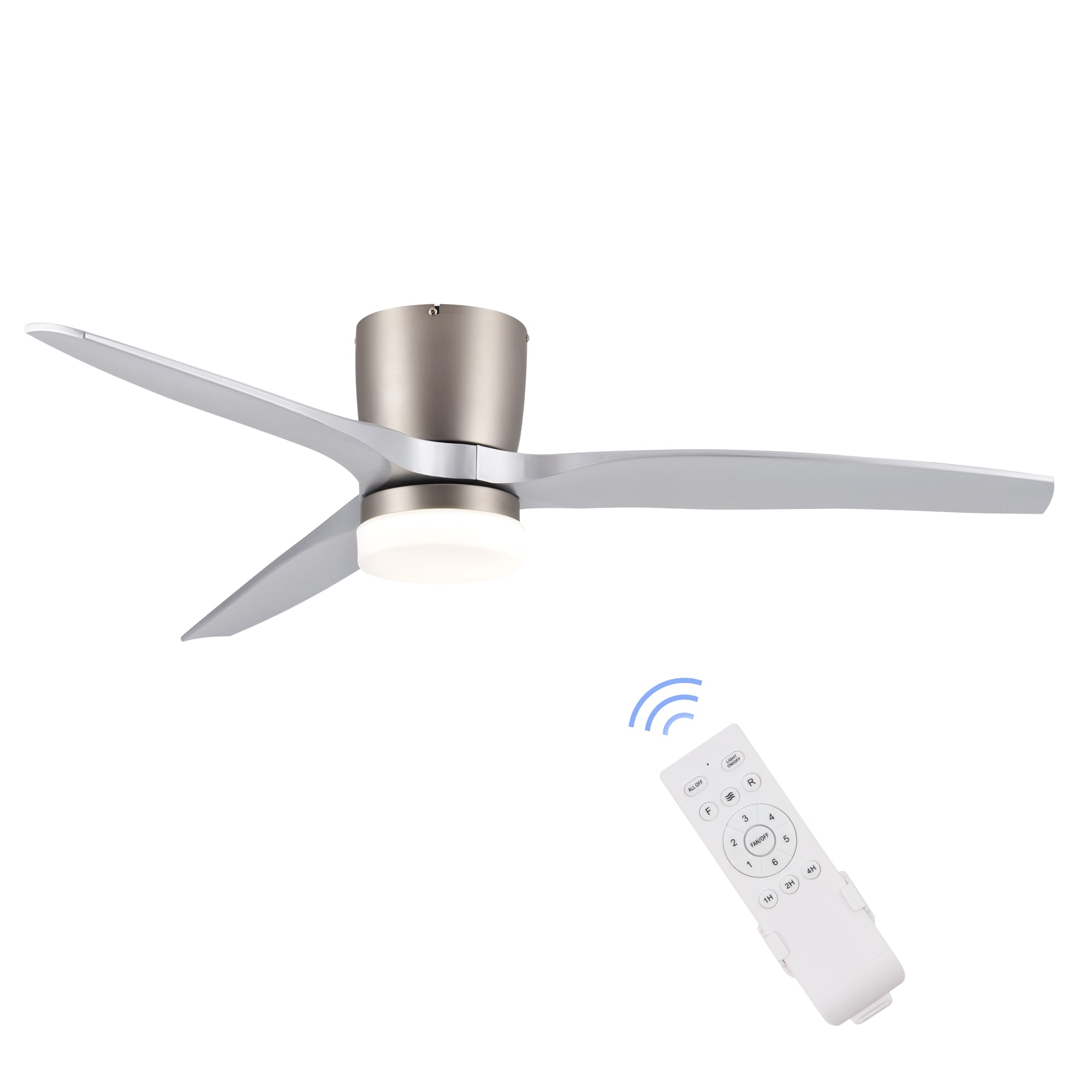 CO-Z CFN-1108-00 52-in Color-Changing Flush Mount Brushed Nickel with Nickel Blades Propeller Ceiling Fan With Light - Remote Included ( 3 -Blade )