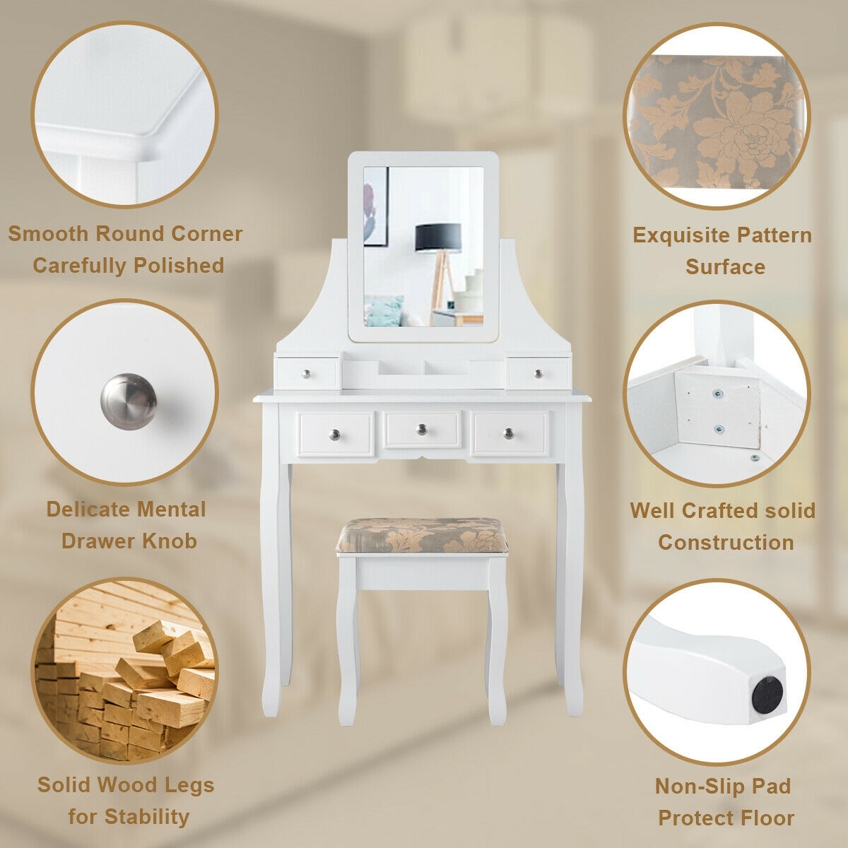 CASAINC WF-HYSN-66132WH Bedroom-Vanities - View #6