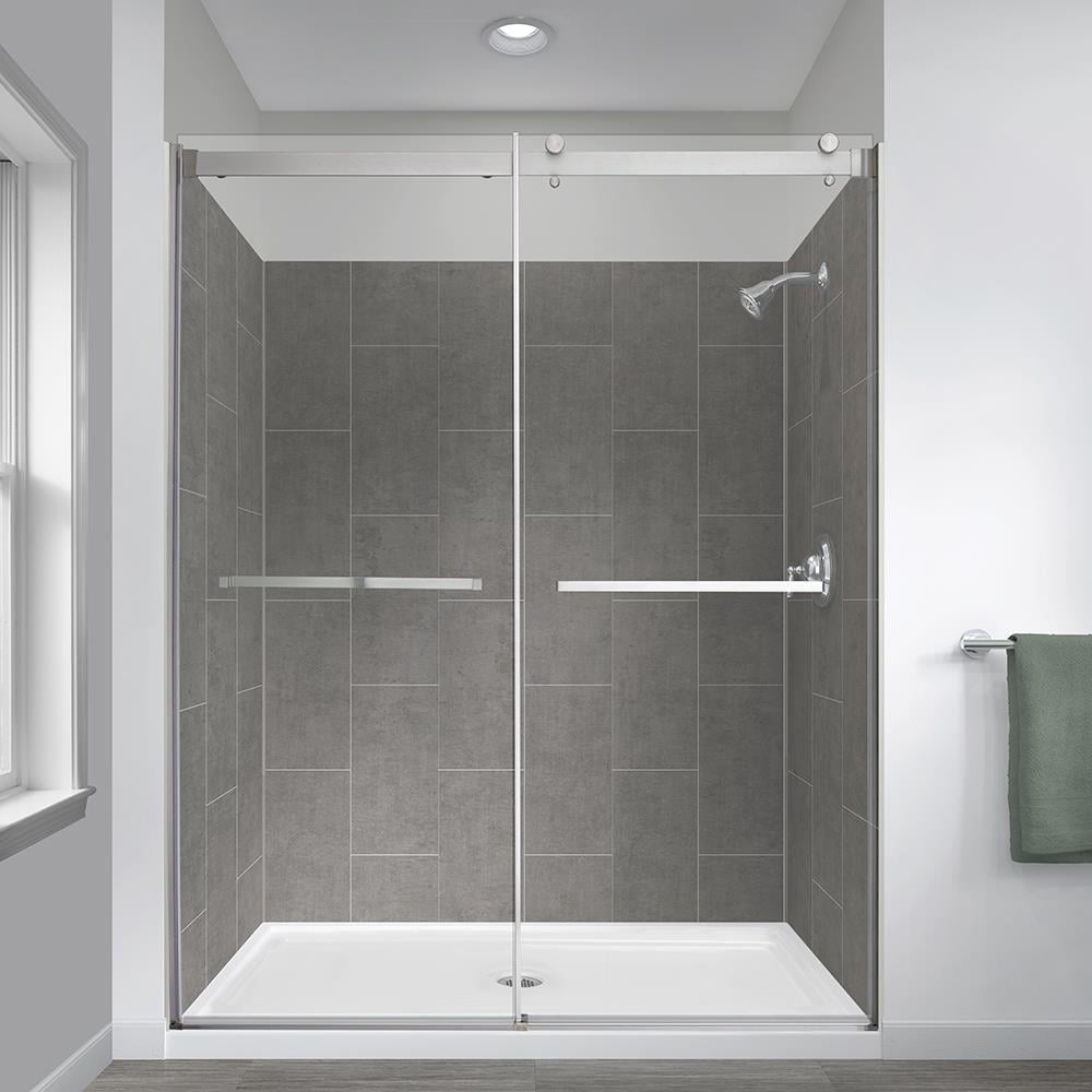 CRAFT + MAIN LGDR4876-CL-SV Lagoon Silver 47-in W x 76-in H Semi-frameless Sliding Shower door 5/16-in Thick Clear Glass