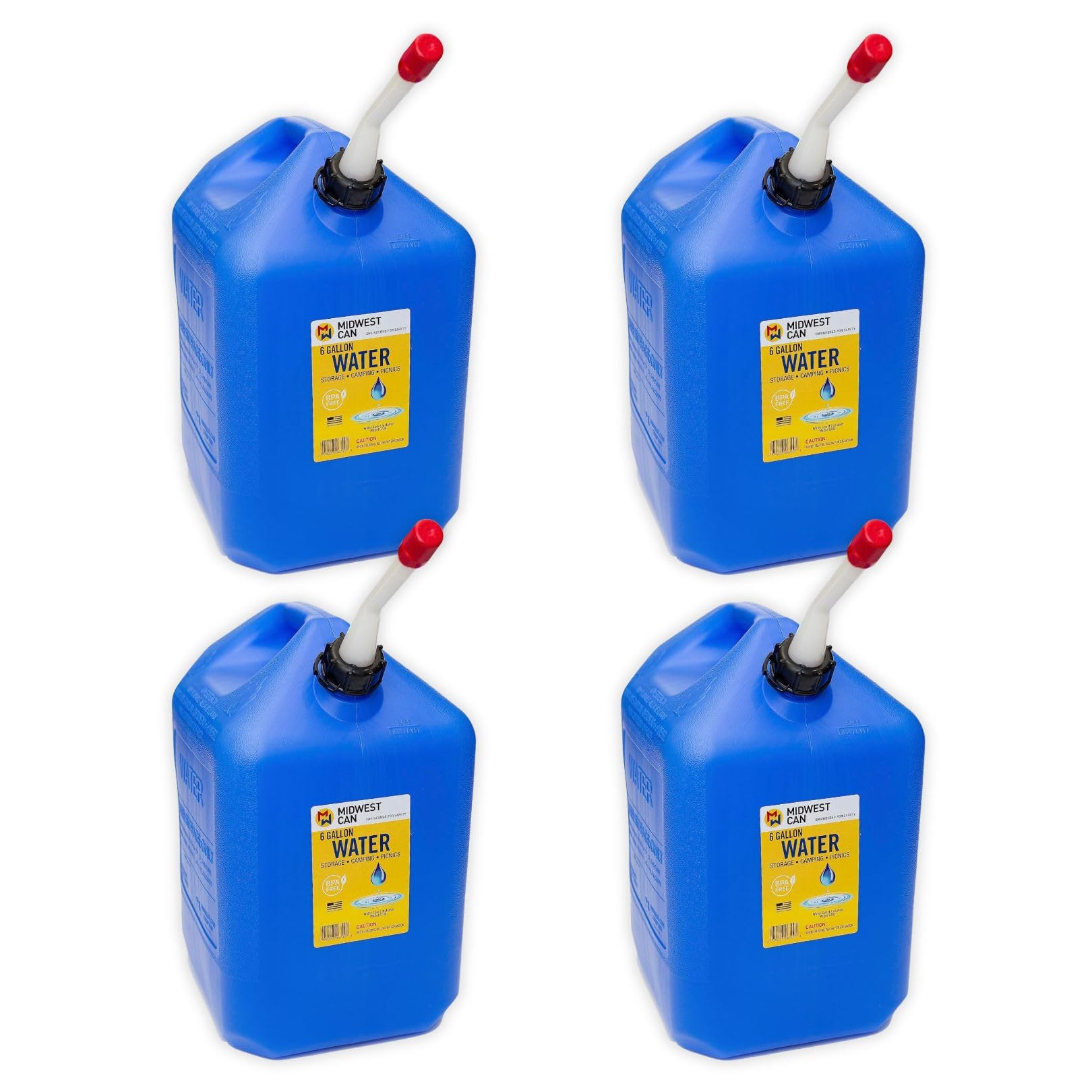Midwest Can  6700-4PK 6 Gallon Water Can with Spout Pack of 4 - Blue.