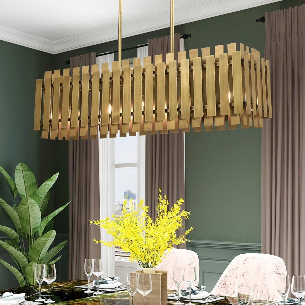 Elegant 5-Light Linear Chandelier in Natural Brass Finish
