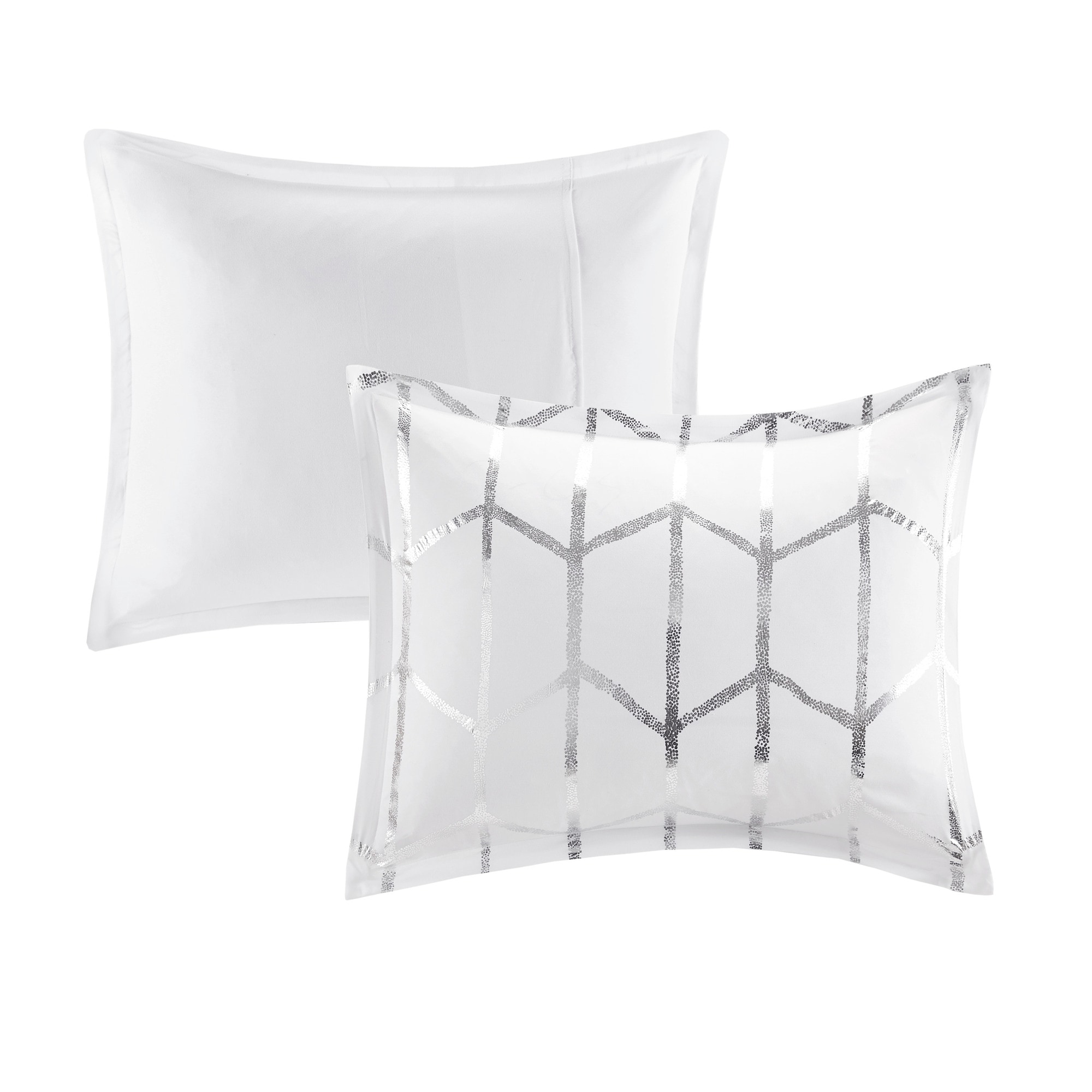 King White and Silver Microfiber Geometric Bedspread Set