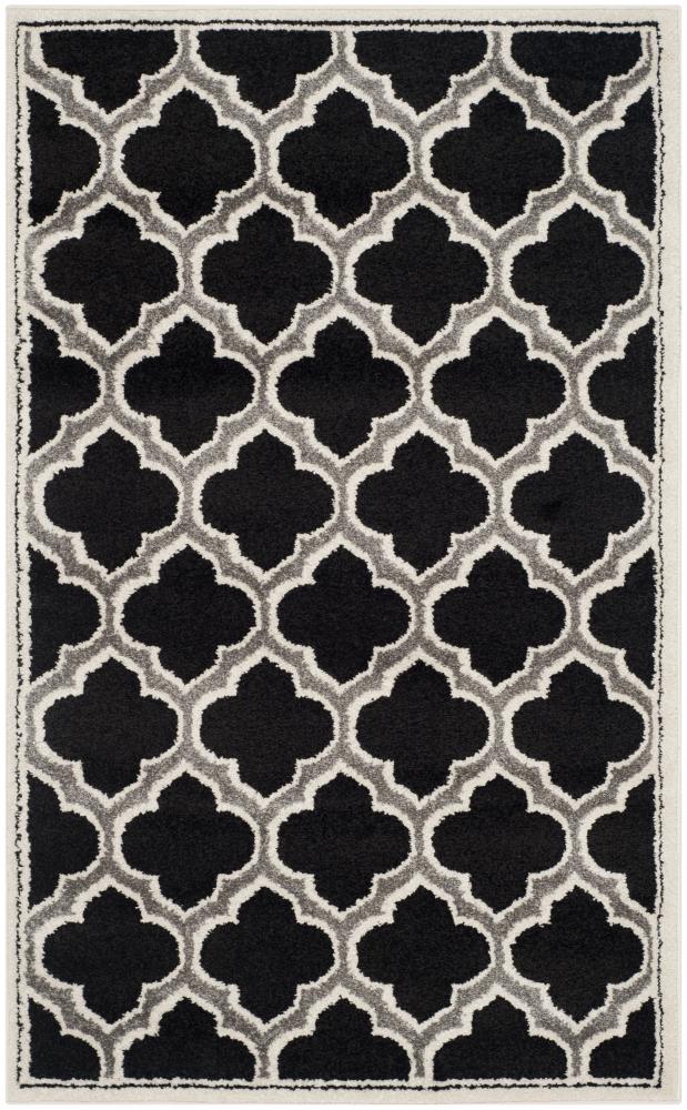 Safavieh AMT412G-3 Moroccan 3 x 5 (ft) Loomed Polypropylene Anthracite/Ivory Rectangular Indoor/Outdoor Trellis Throw rug