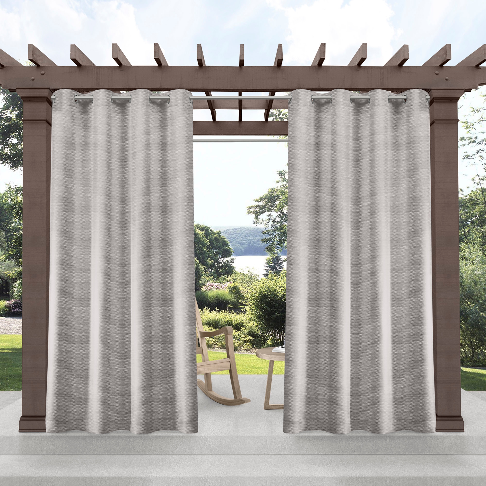 Exclusive Home YA013550DSEHG1 A159 120-in Outdoor Silver Light filtering Grommet Curtain panel pair