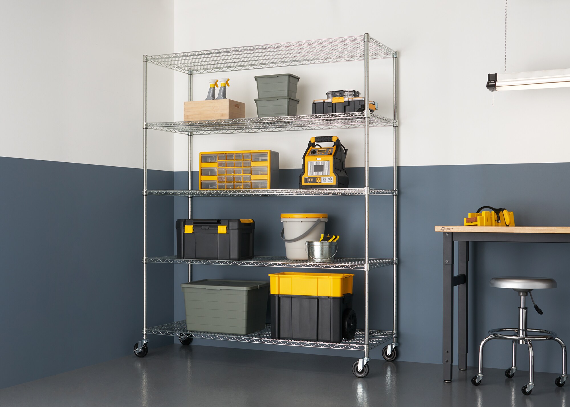 Style Selections Steel 5-Tier Utility Shelving Unit (47.7-in W x 18-in D x  72-in H), Chrome in the Freestanding Shelving Units department at