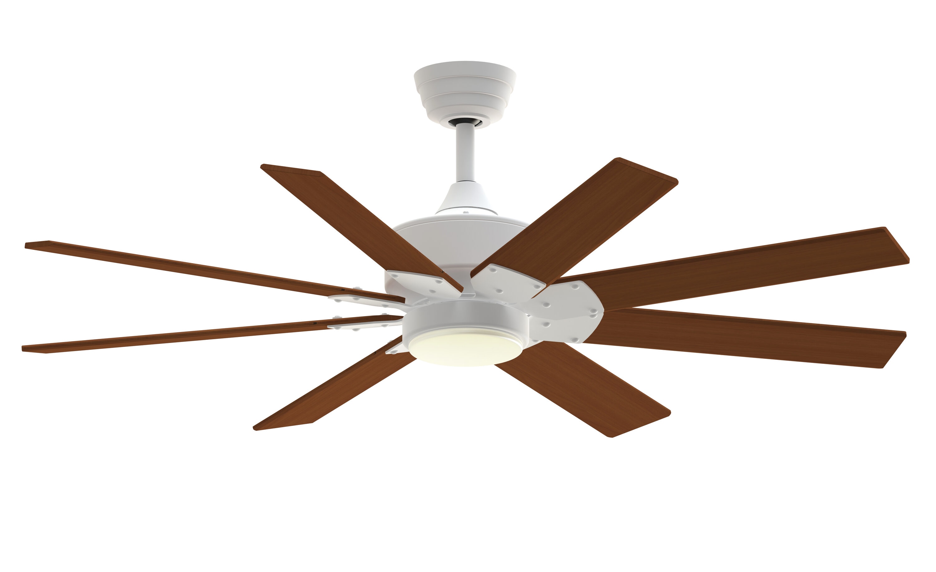 Fanimation TriAire Custom 72-in Silver with Dark Walnut Blades Color-changing Integrated LED Indoor/Outdoor Smart Propeller Ceiling Fan with Light and Remote (3-Blade) FPD8515SLW-72DWAW-LK Sansujyuku sansujyuku.com