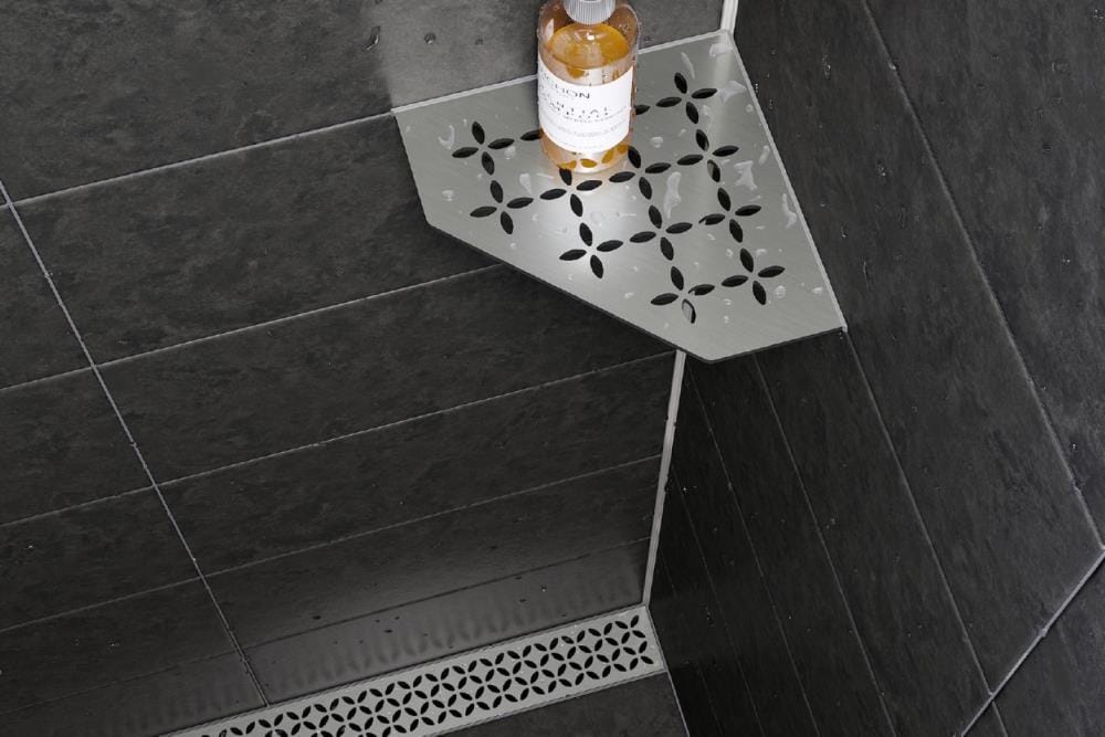 Schluter Systems Shelf Triangular Corner Floral Brushed Stainless Steel in  the Shower Shelves & Accessories department at