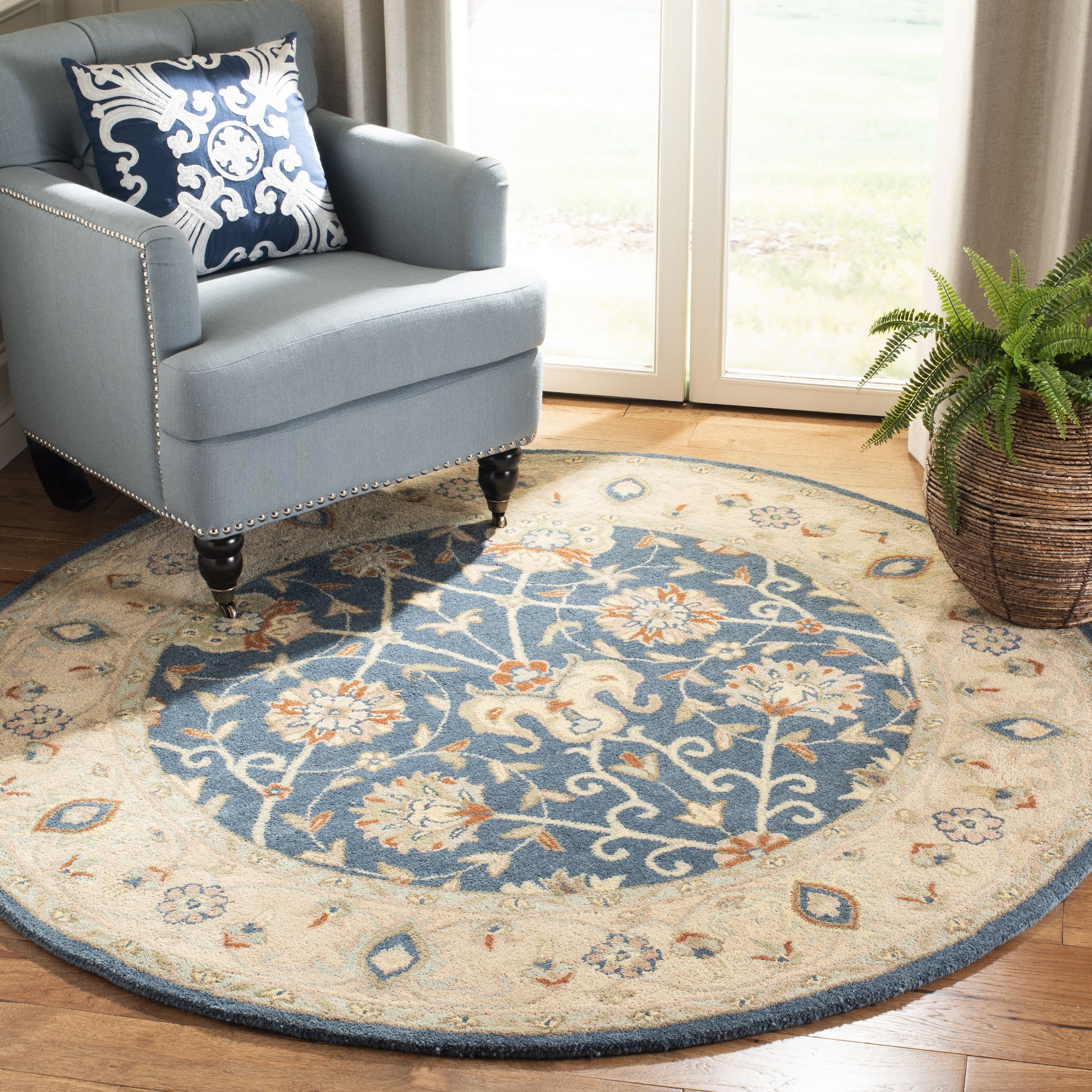 Safavieh AT21E-8OV Antiquity Dergaz 8 x 10 (ft) Tufted Wool Blue Oval Indoor Floral/Botanical Vintage Area rug