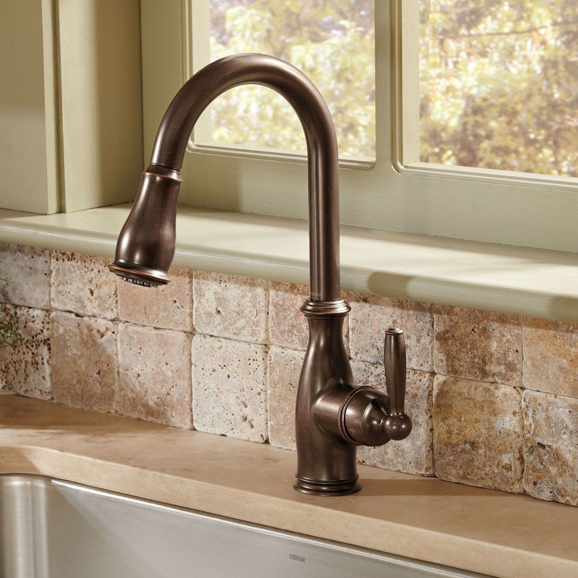 Moen 7185ORB Brantford Oil Rubbed Bronze Single Handle Deck-mount Pull-down Kitchen Faucet with Sprayer ( Deck Plate Included )