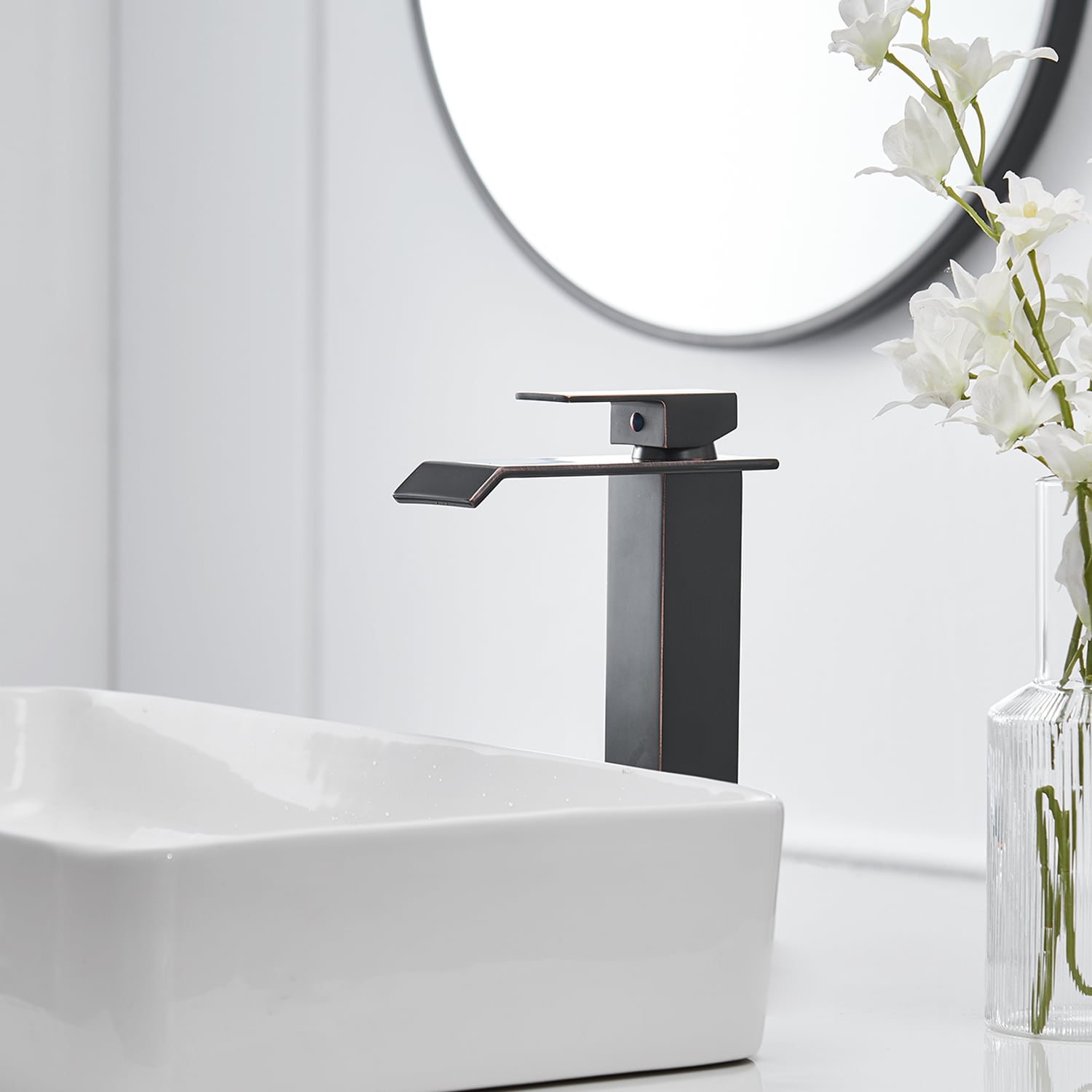 Oil-Rubbed Bronze Tall Vessel Sink Faucet with Drain Assembly
